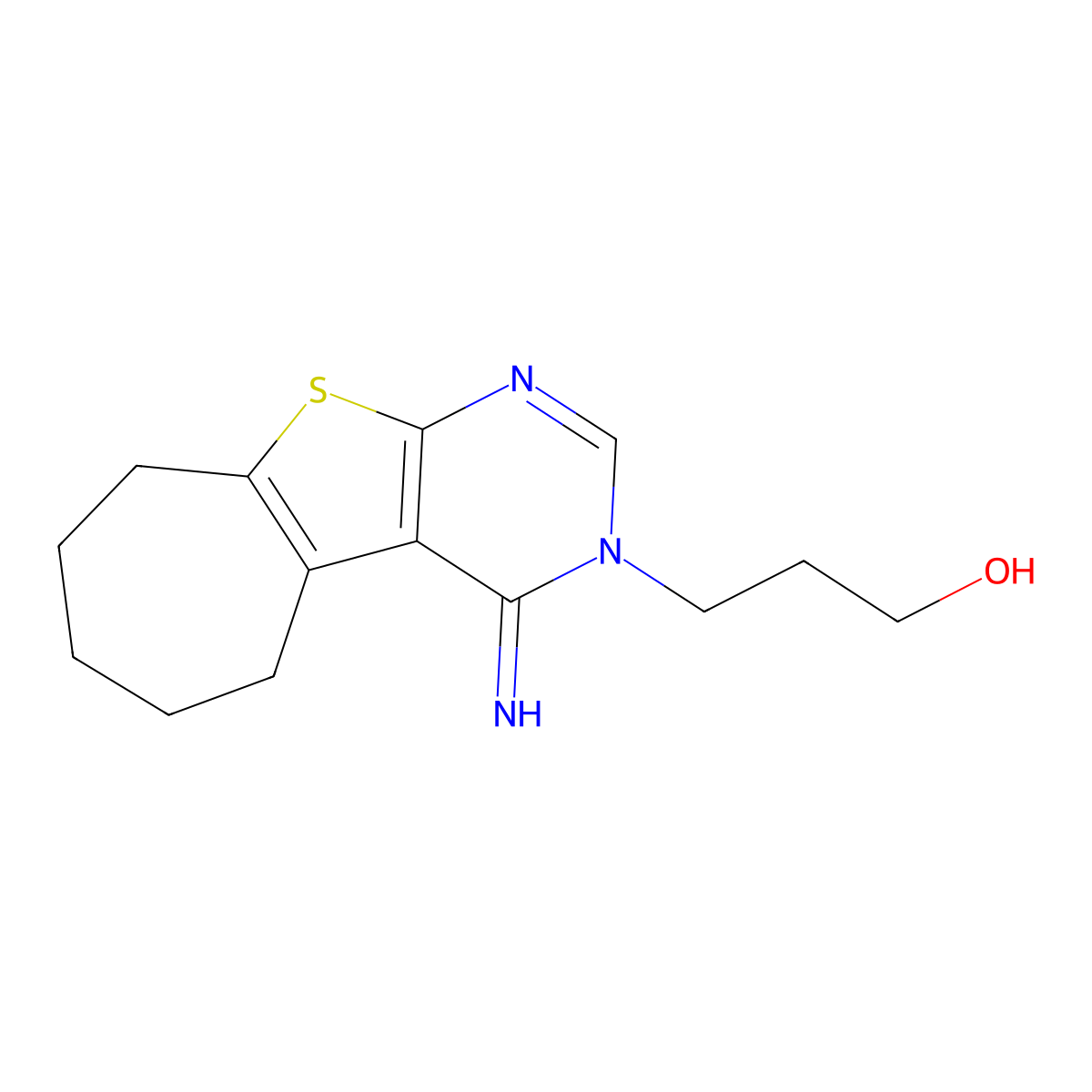 3-(4-imino-6,7,8,9-tetrahydro-4H-cyclohepta[4,5]thieno[2,3-d]pyrimidin-3(5H)-yl)propan-1-ol molecular structure, CAS 428847-53-4