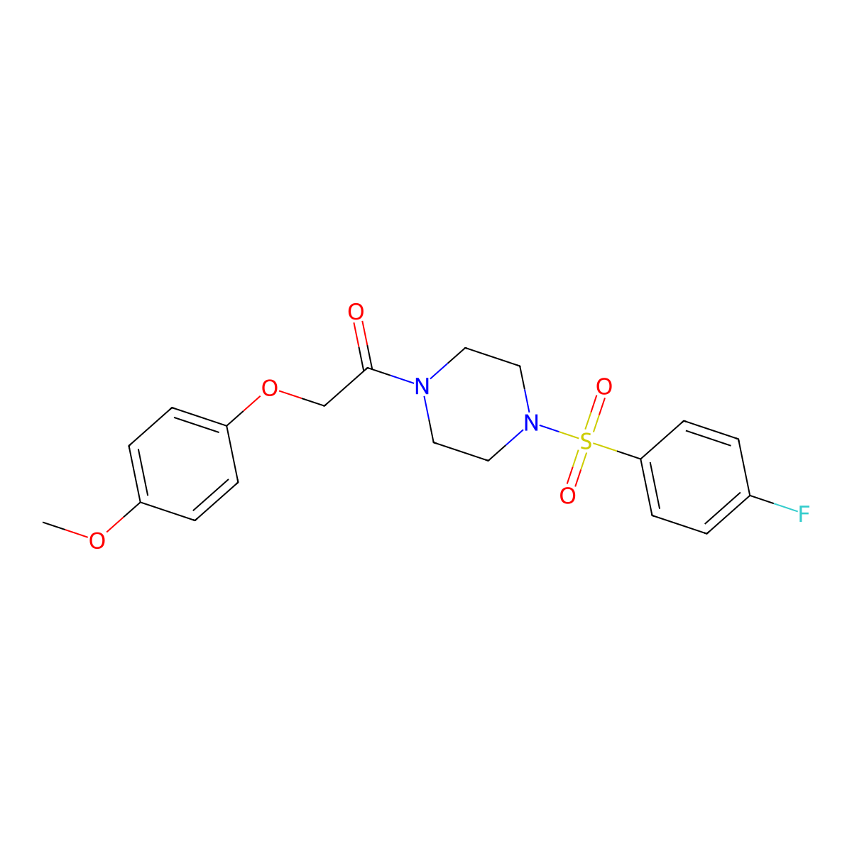 1-[4-(4-Fluorophenyl)sulfonylpiperazin-1-yl]-2-(4-methoxyphenoxy)ethanone molecular structure, CAS 428847-62-5