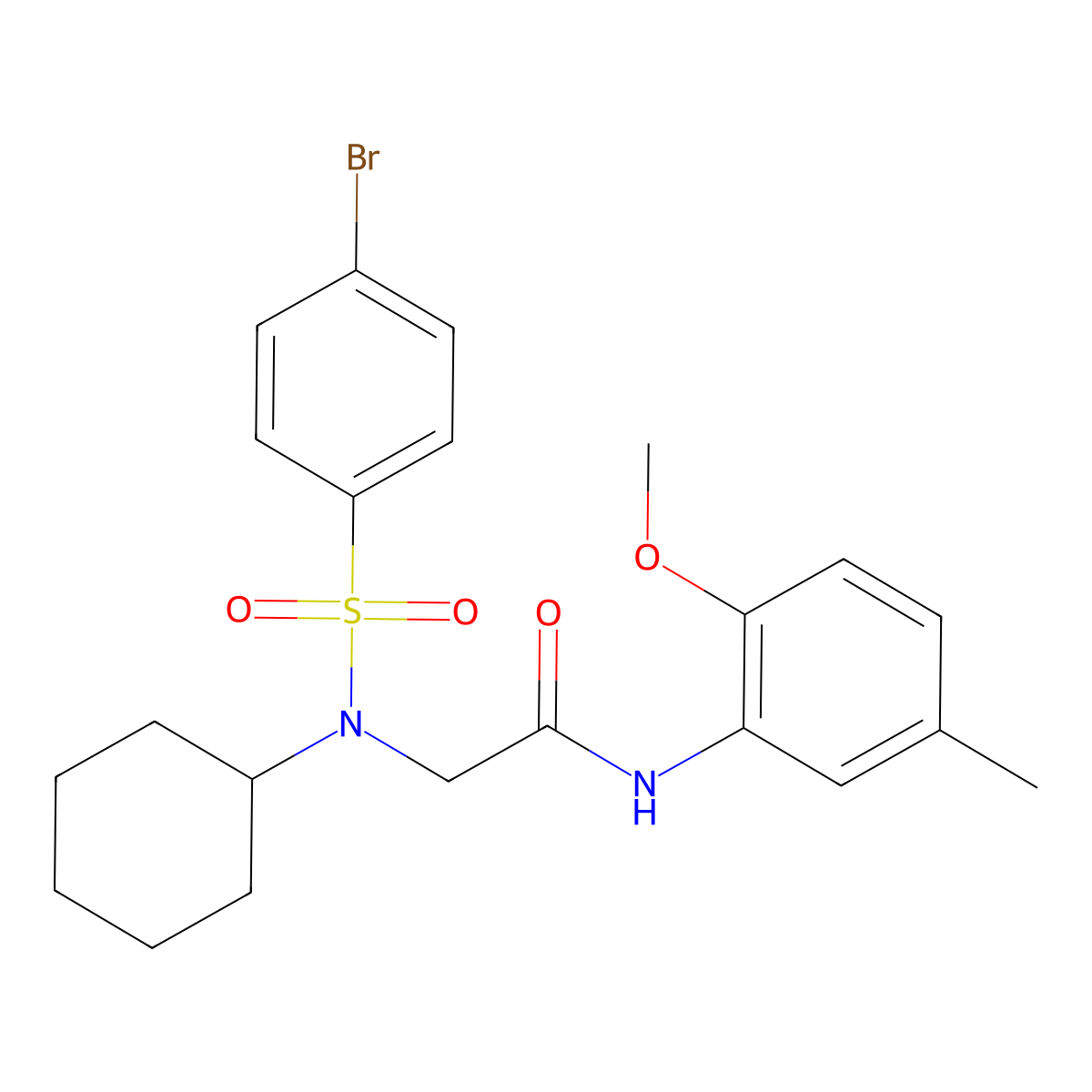 2-[(4-bromophenyl)sulfonyl-cyclohexylamino]-N-(2-methoxy-5-methylphenyl)acetamide molecular structure, CAS 428848-60-6