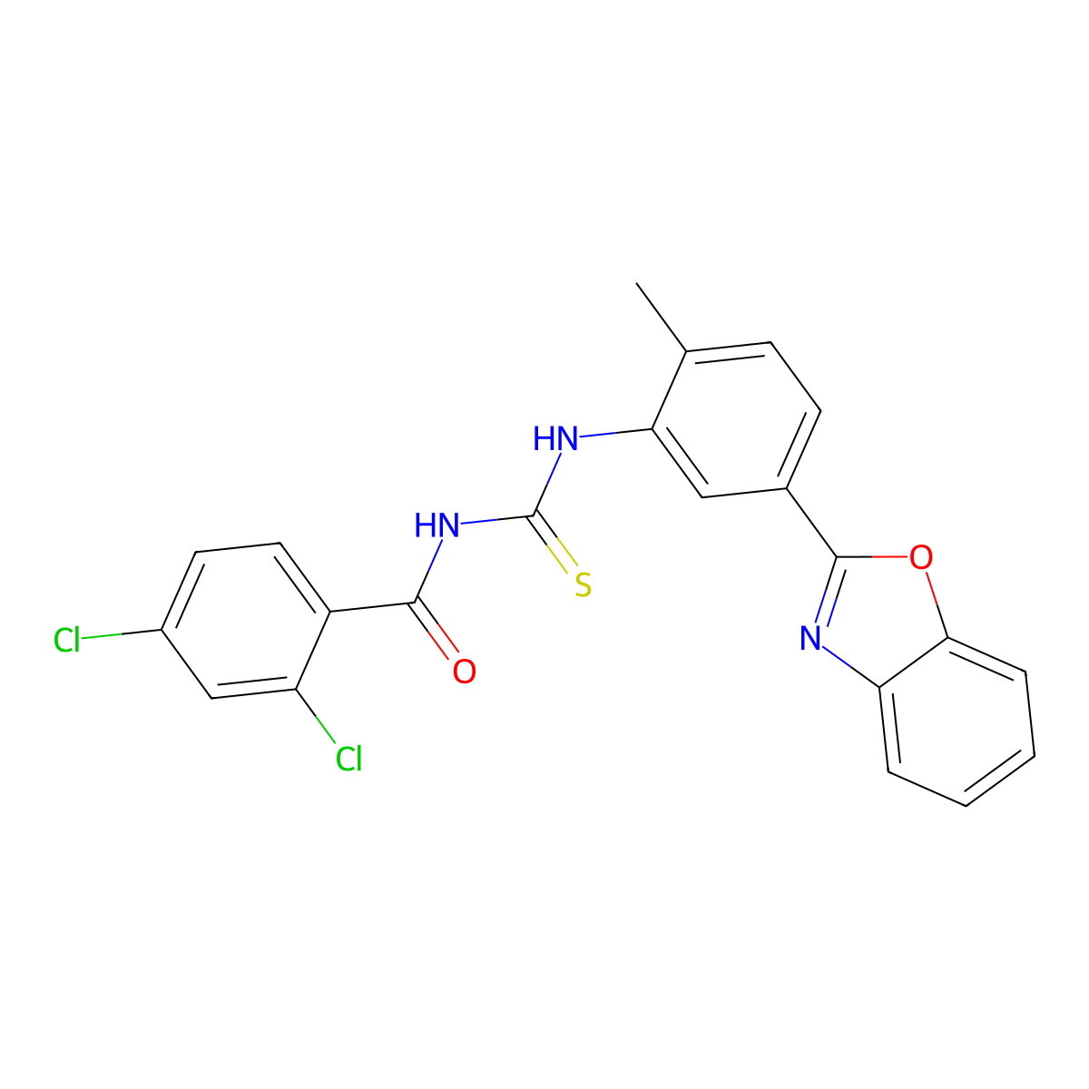 N-[[5-(1,3-benzoxazol-2-yl)-2-methylphenyl]carbamothioyl]-2,4-dichlorobenzamide molecular structure, CAS 428848-78-6