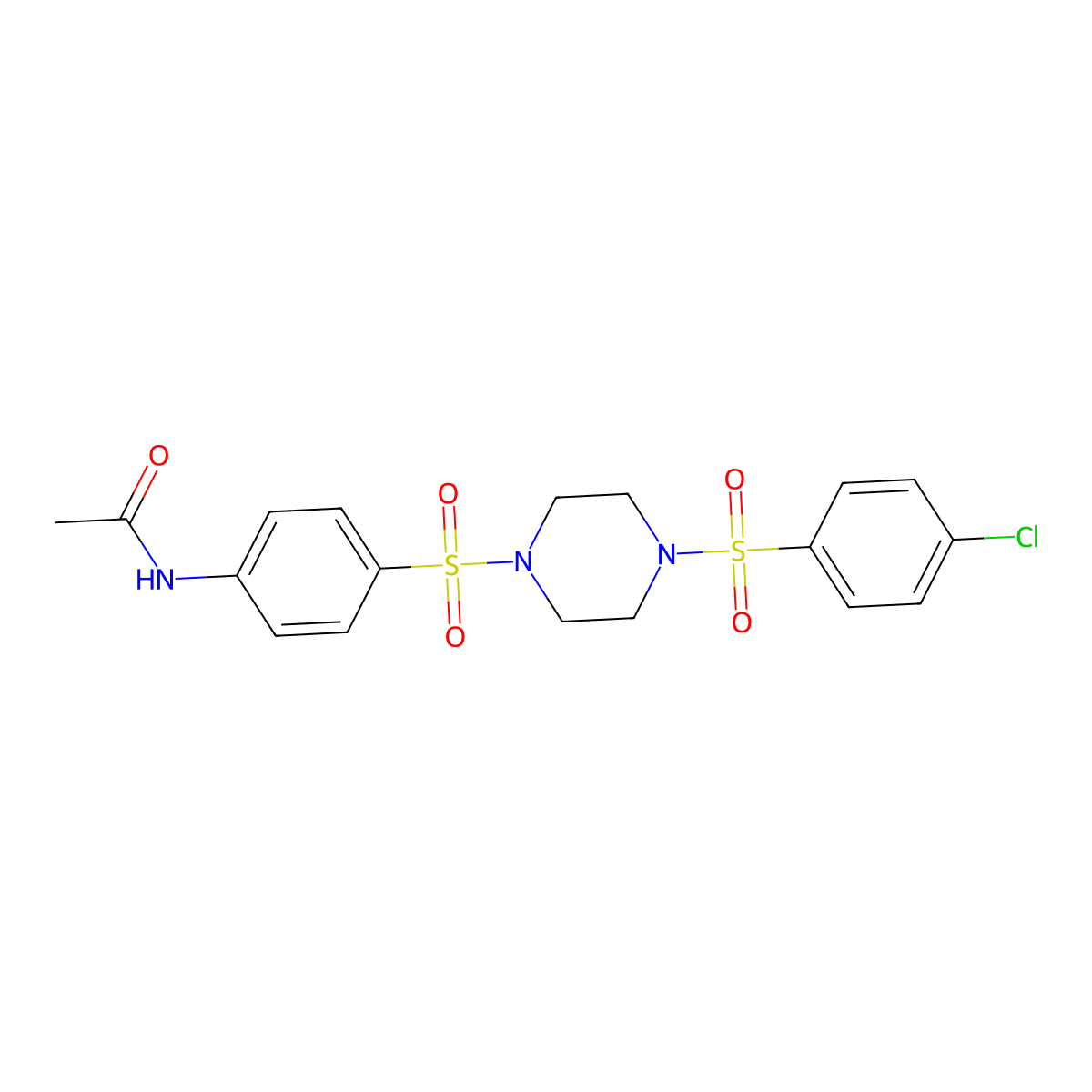 N-[4-[4-(4-chlorophenyl)sulfonylpiperazin-1-yl]sulfonylphenyl]acetamide molecular structure, CAS 428848-83-3