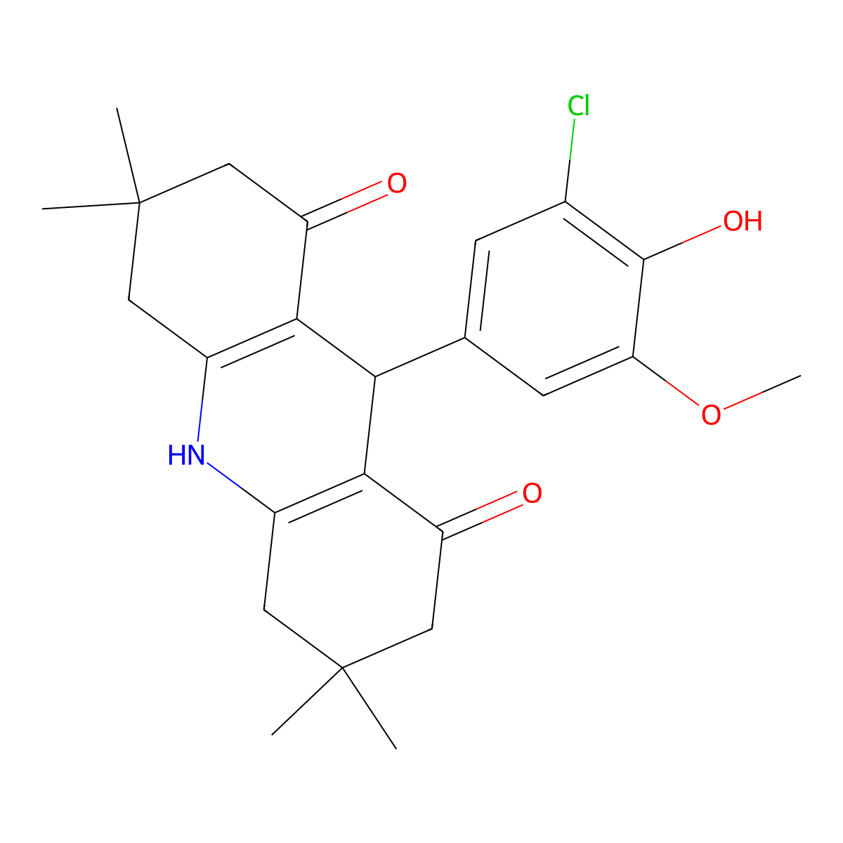 9-(3-chloro-4-hydroxy-5-methoxyphenyl)-3,3,6,6-tetramethyl-3,4,6,7,9,10-hexahydroacridine-1,8(2H,5H)-dione molecular structure, CAS 428849-12-1