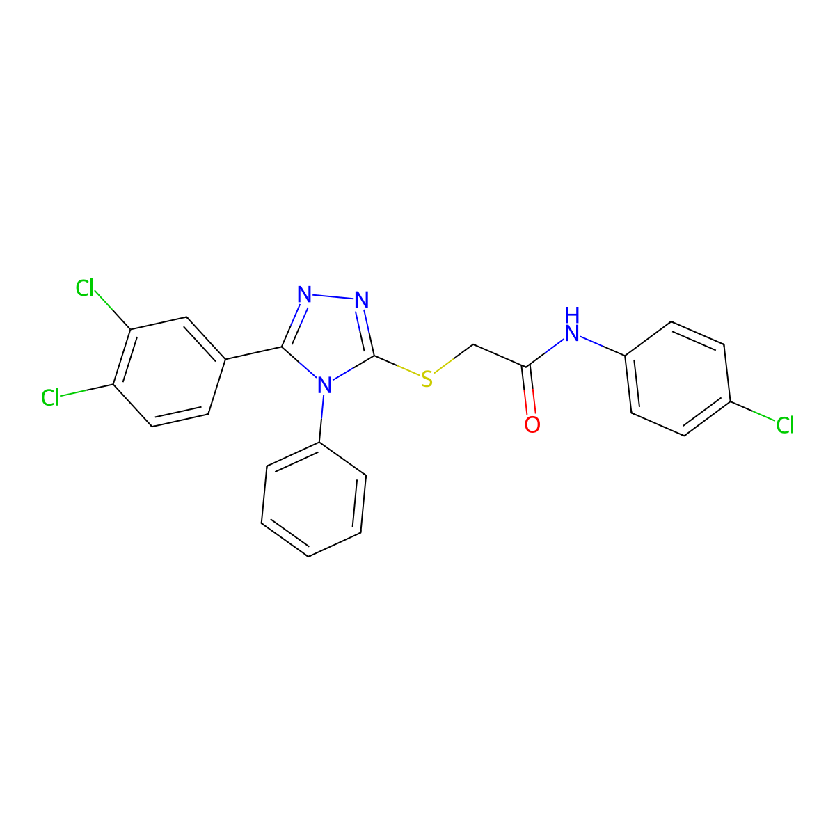 N-(4-chlorophenyl)-2-[[5-(3,4-dichlorophenyl)-4-phenyl-1,2,4-triazol-3-yl]sulfanyl]acetamide molecular structure, CAS 428849-34-7