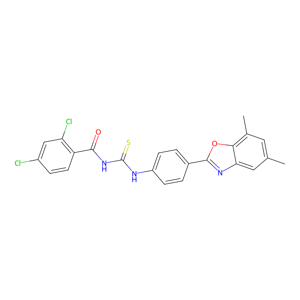 2,4-dichloro-N-[[4-(5,7-dimethyl-1,3-benzoxazol-2-yl)phenyl]carbamothioyl]benzamide molecular structure, CAS 428849-63-2