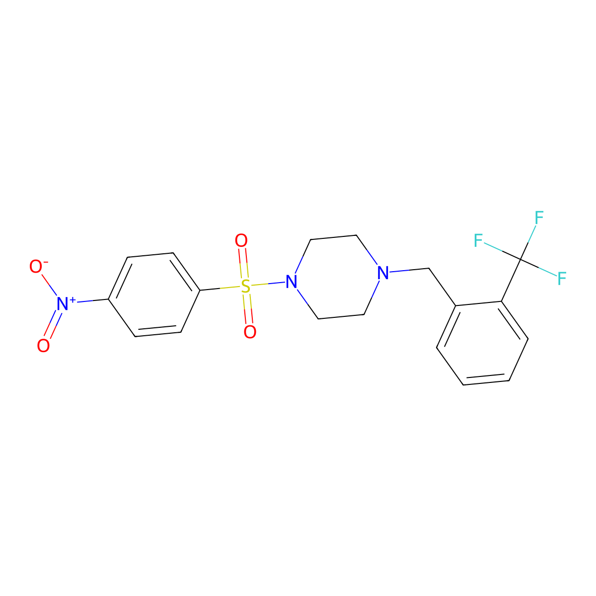 1-(4-Nitrophenyl)sulfonyl-4-[[2-(trifluoromethyl)phenyl]methyl]piperazine molecular structure, CAS 428849-64-3