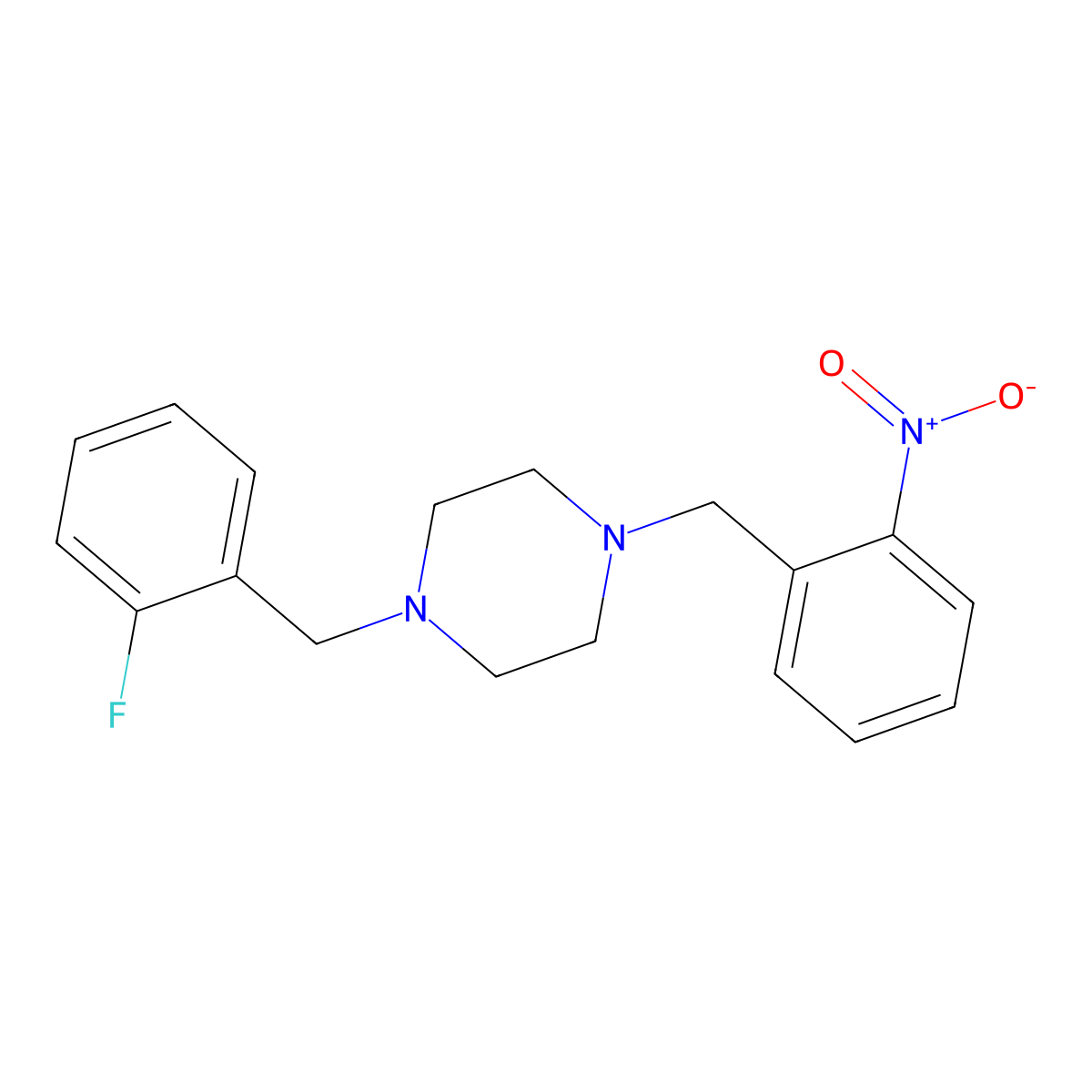 1-[(2-Fluorophenyl)methyl]-4-[(2-nitrophenyl)methyl]piperazine molecular structure, CAS 428849-66-5