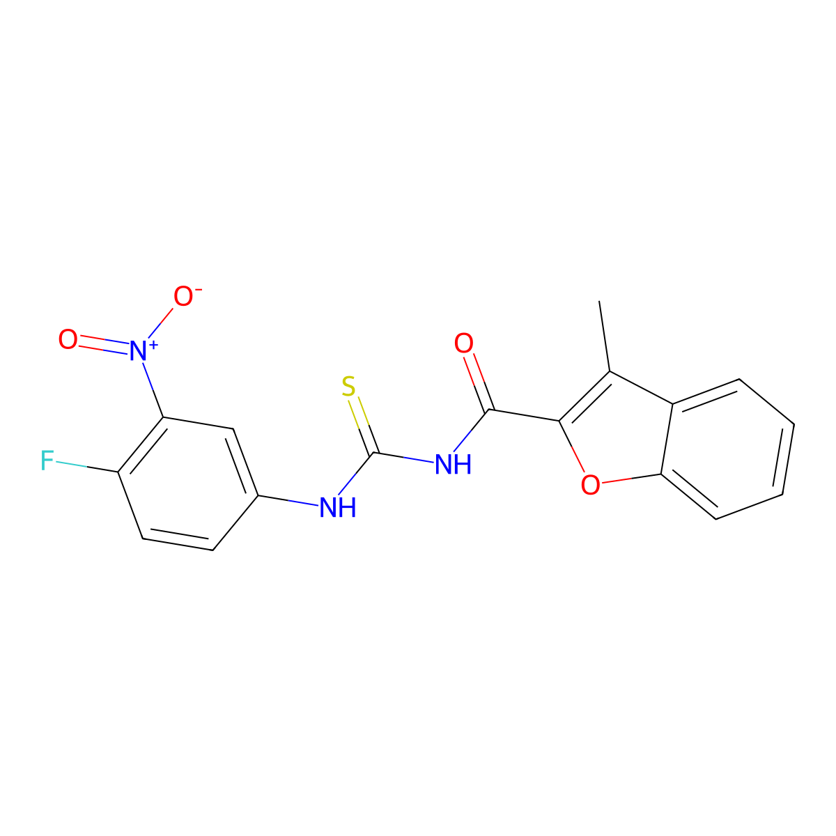 N-[(4-fluoro-3-nitrophenyl)carbamothioyl]-3-methyl-1-benzofuran-2-carboxamide molecular structure, CAS 428849-68-7