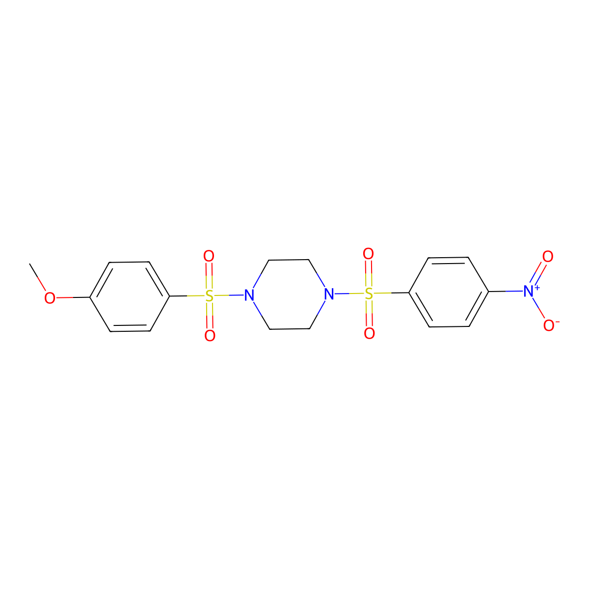 1-(4-Methoxyphenyl)sulfonyl-4-(4-nitrophenyl)sulfonylpiperazine molecular structure, CAS 428850-50-4