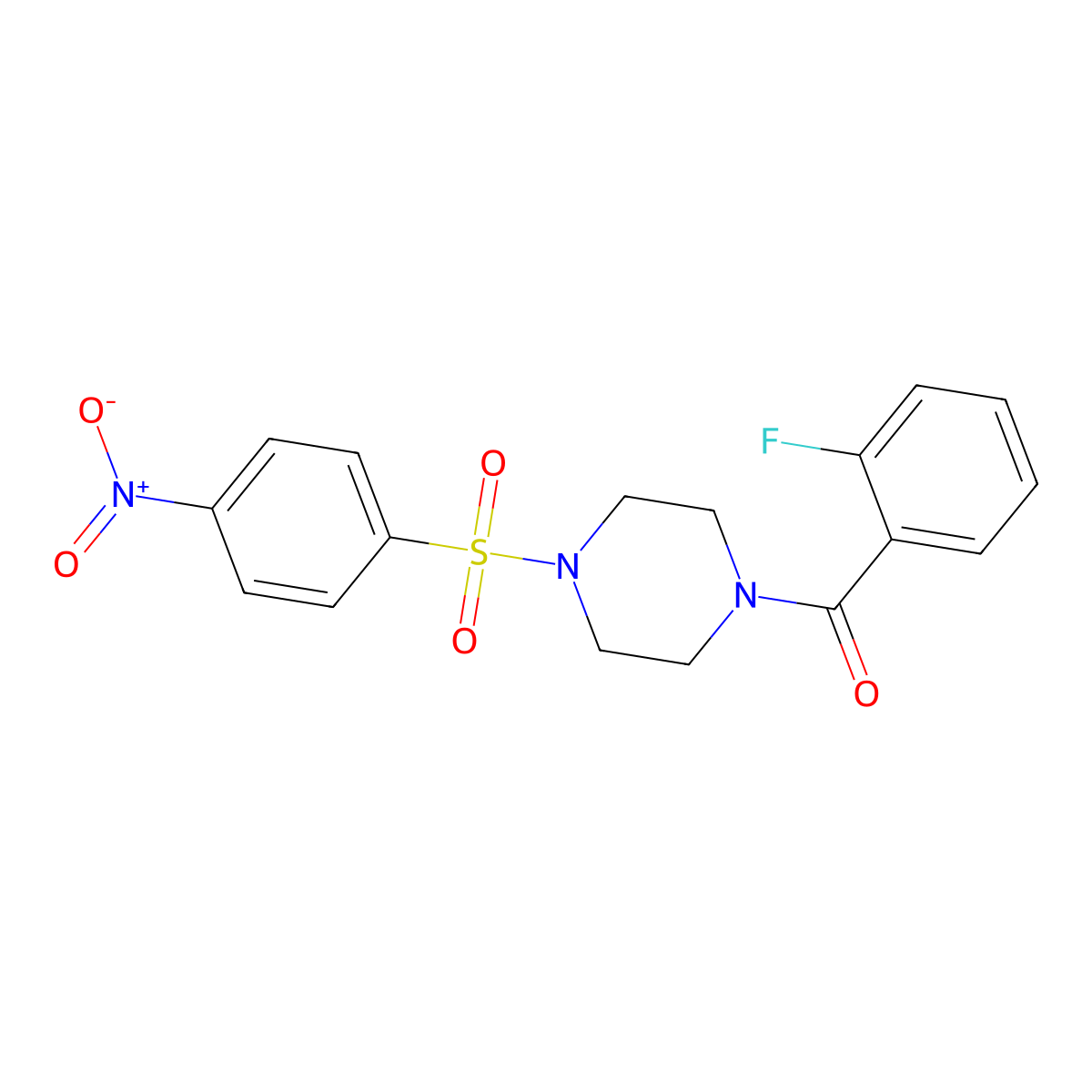 (2-Fluorophenyl)-[4-(4-nitrophenyl)sulfonylpiperazin-1-yl]methanone molecular structure, CAS 428850-65-1