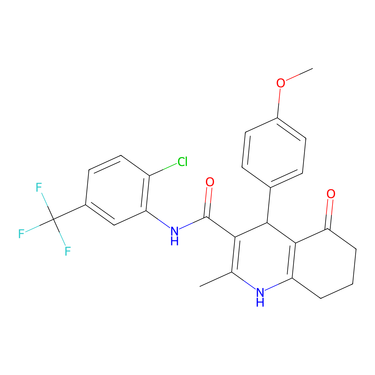 N-[2-chloro-5-(trifluoromethyl)phenyl]-4-(4-methoxyphenyl)-2-methyl-5-oxo-4,6,7,8-tetrahydro-1H-quinoline-3-carboxamide molecular structure, CAS 428850-73-1