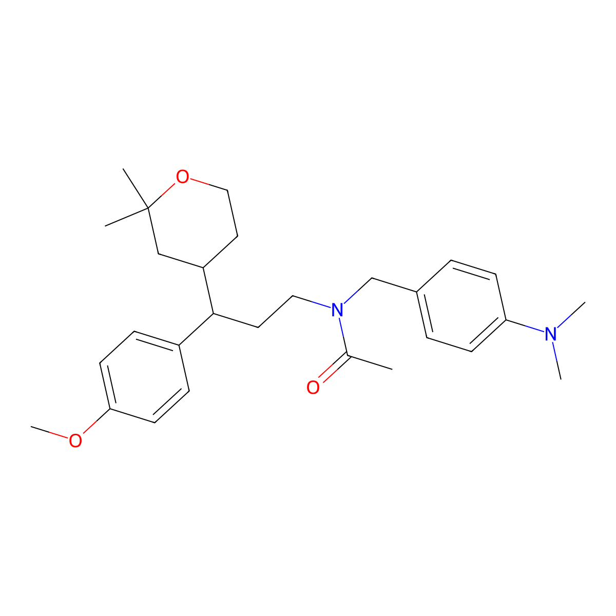 N-(4-(dimethylamino)benzyl)-N-(3-(2,2-dimethyltetrahydro-2H-pyran-4-yl)-3-(4-methoxyphenyl)propyl)acetamide molecular structure, CAS 428850-89-9