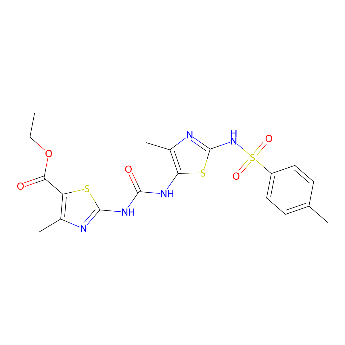 Ethyl 4-methyl-2-[[4-methyl-2-[(4-methylphenyl)sulfonylamino]-1,3-thiazol-5-yl]carbamoylamino]-1,3-thiazole-5-carboxylate molecular structure, CAS 428851-23-4