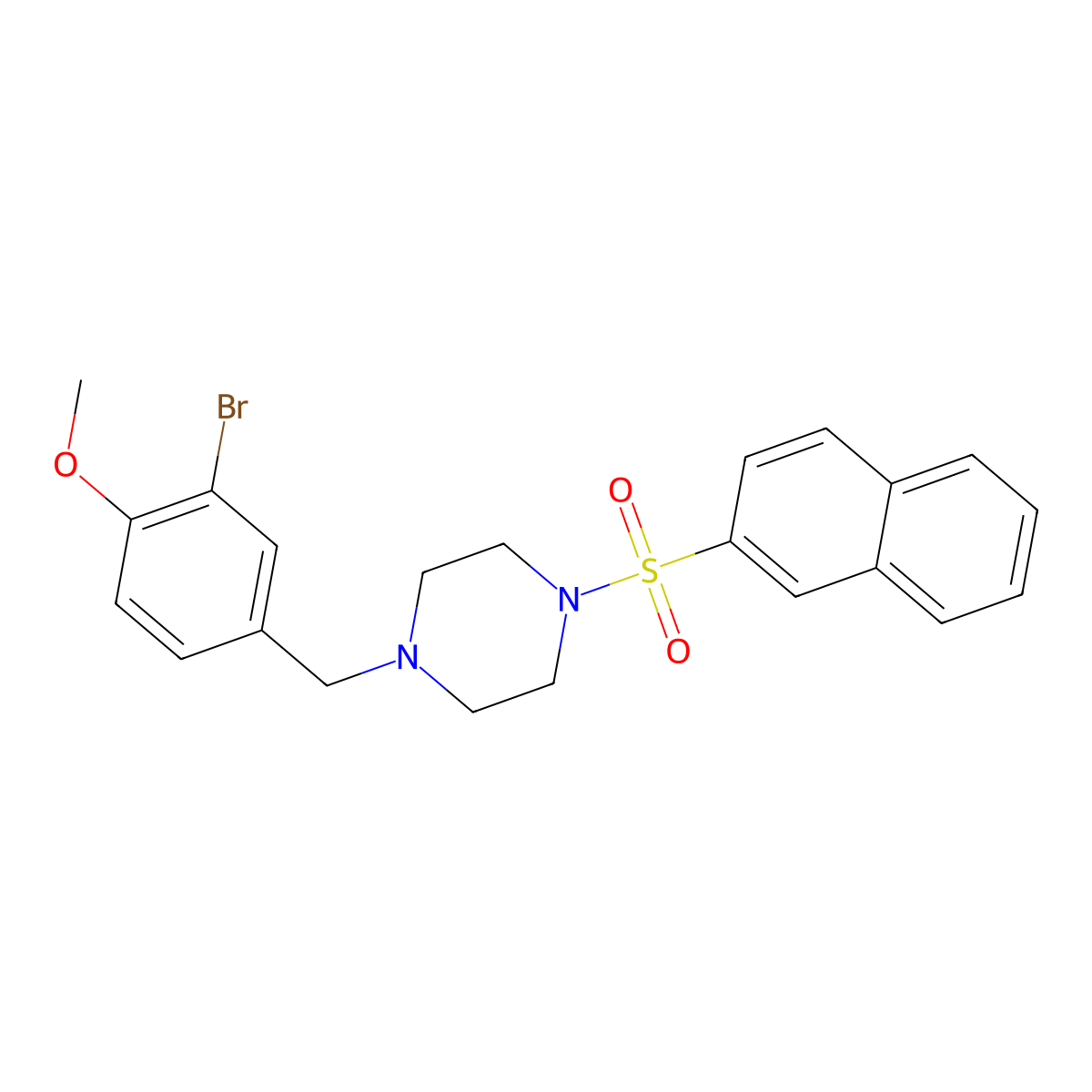 1-[(3-Bromo-4-methoxyphenyl)methyl]-4-naphthalen-2-ylsulfonylpiperazine molecular structure, CAS 428851-56-3