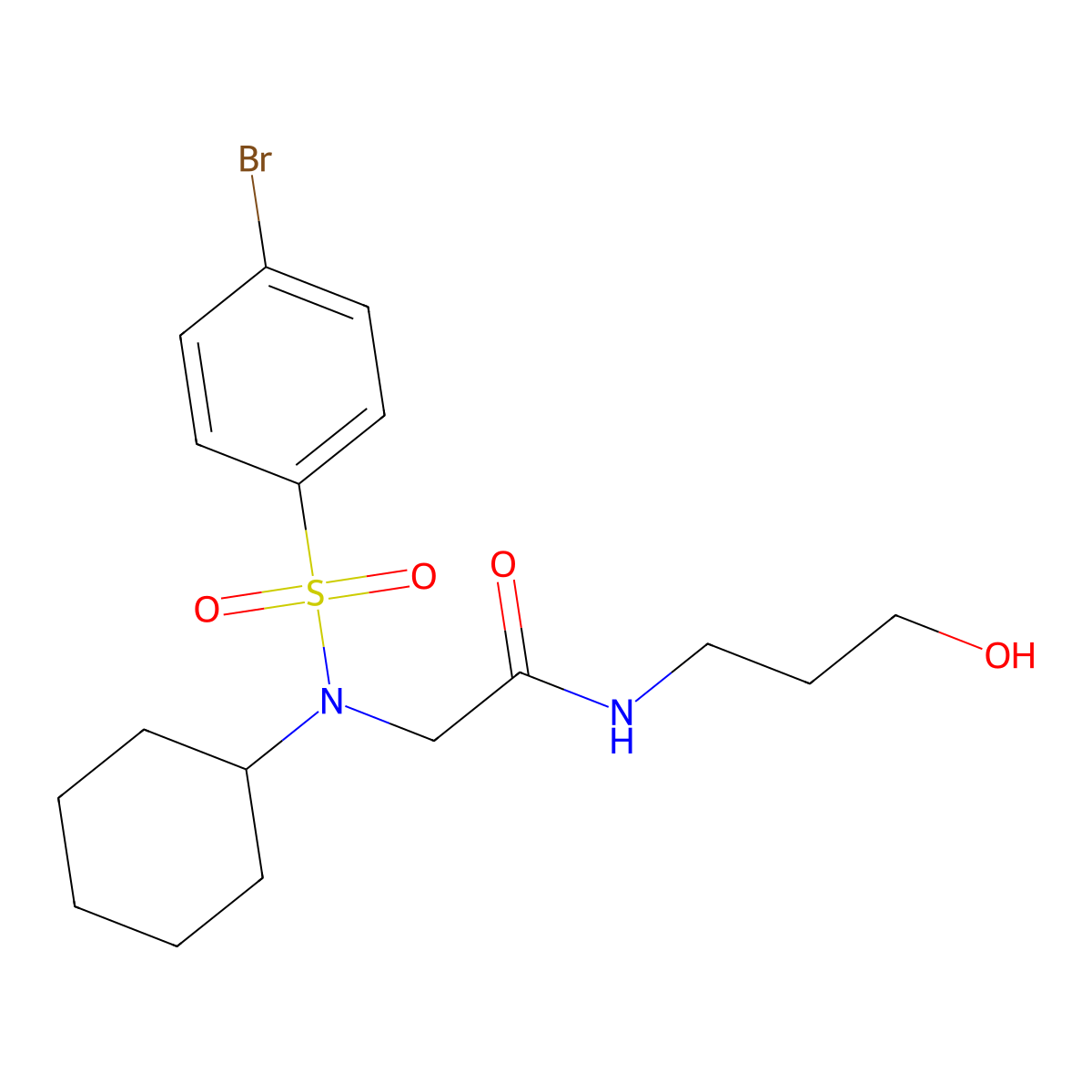2-[(4-bromophenyl)sulfonyl-cyclohexylamino]-N-(3-hydroxypropyl)acetamide molecular structure, CAS 428851-91-6