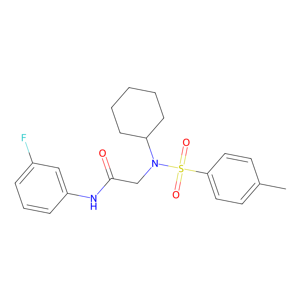 2-[cyclohexyl-(4-methylphenyl)sulfonylamino]-N-(3-fluorophenyl)acetamide molecular structure, CAS 428851-96-1