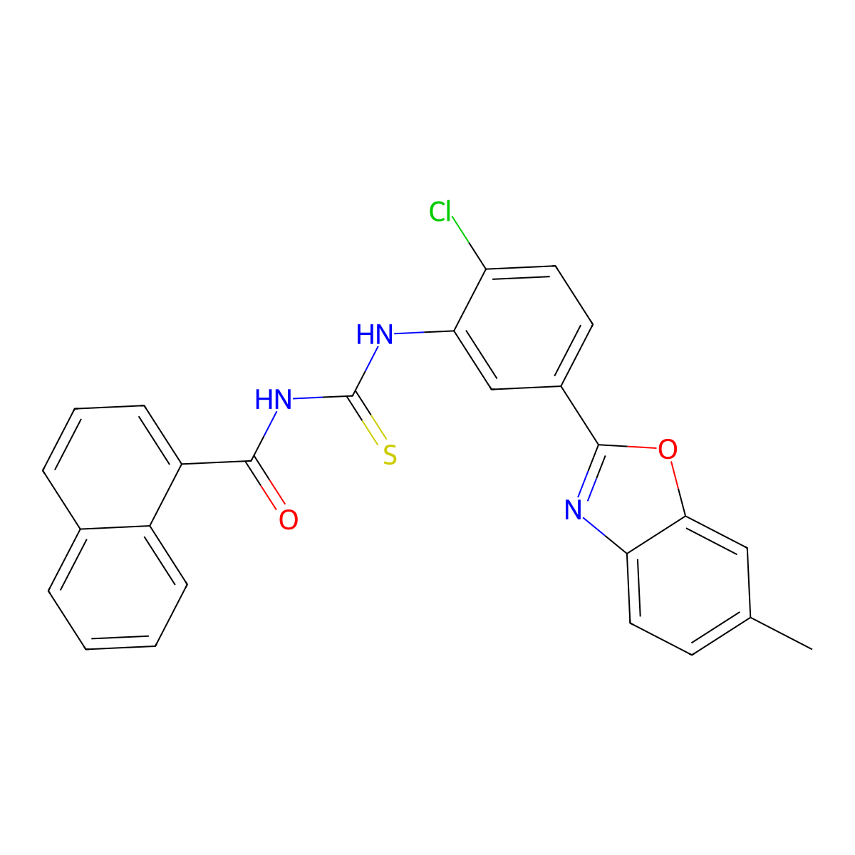 N-[[2-chloro-5-(6-methyl-1,3-benzoxazol-2-yl)phenyl]carbamothioyl]naphthalene-1-carboxamide molecular structure, CAS 428852-29-3