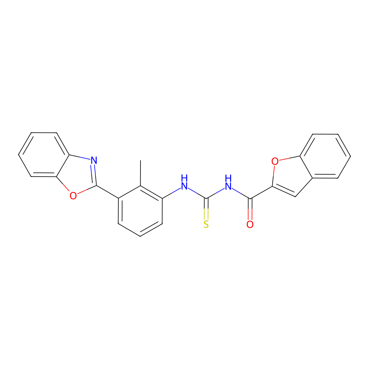N-[[3-(1,3-benzoxazol-2-yl)-2-methylphenyl]carbamothioyl]-1-benzofuran-2-carboxamide molecular structure, CAS 428852-41-9