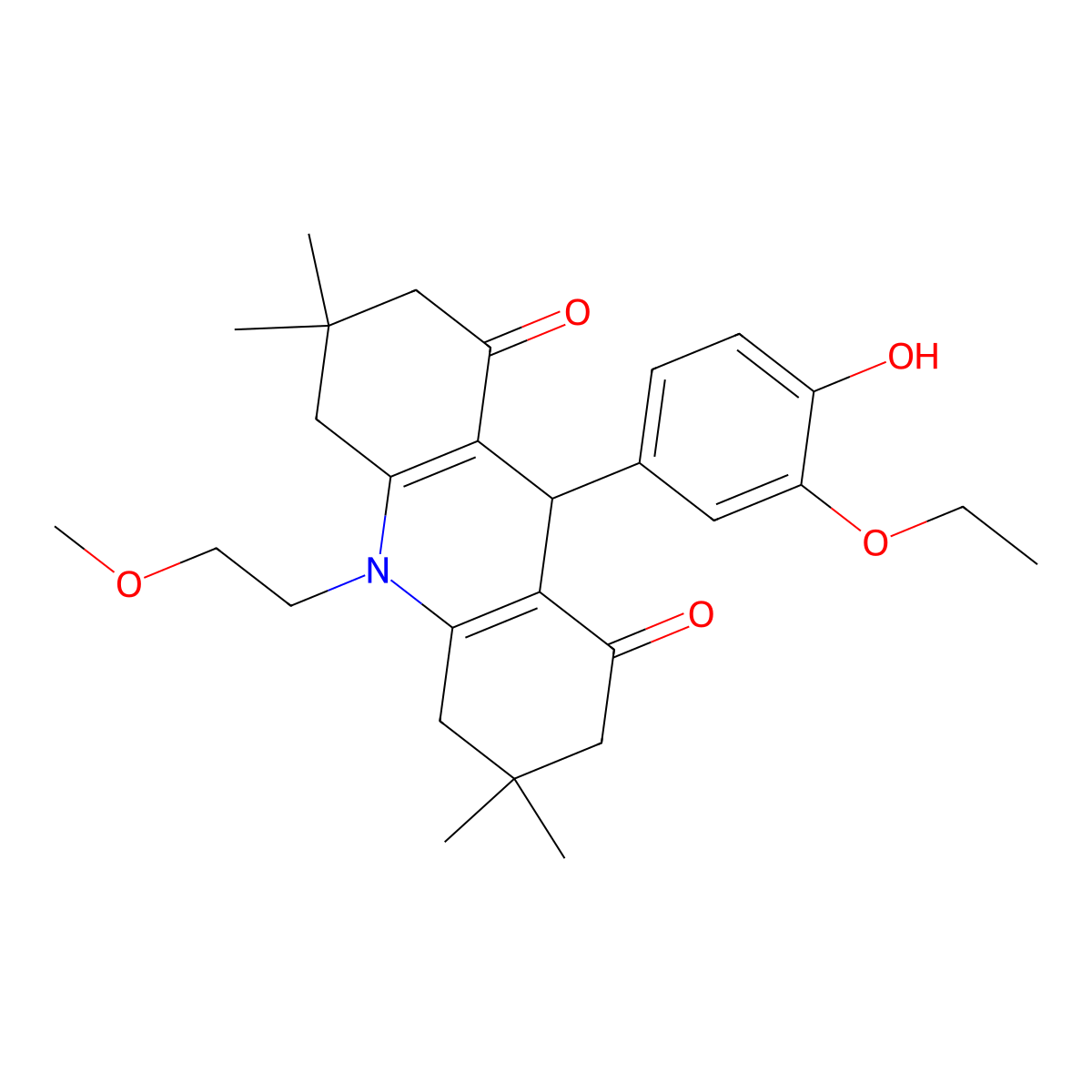 9-(3-ethoxy-4-hydroxyphenyl)-10-(2-methoxyethyl)-3,3,6,6-tetramethyl-4,5,7,9-tetrahydro-2H-acridine-1,8-dione molecular structure, CAS 428852-56-6