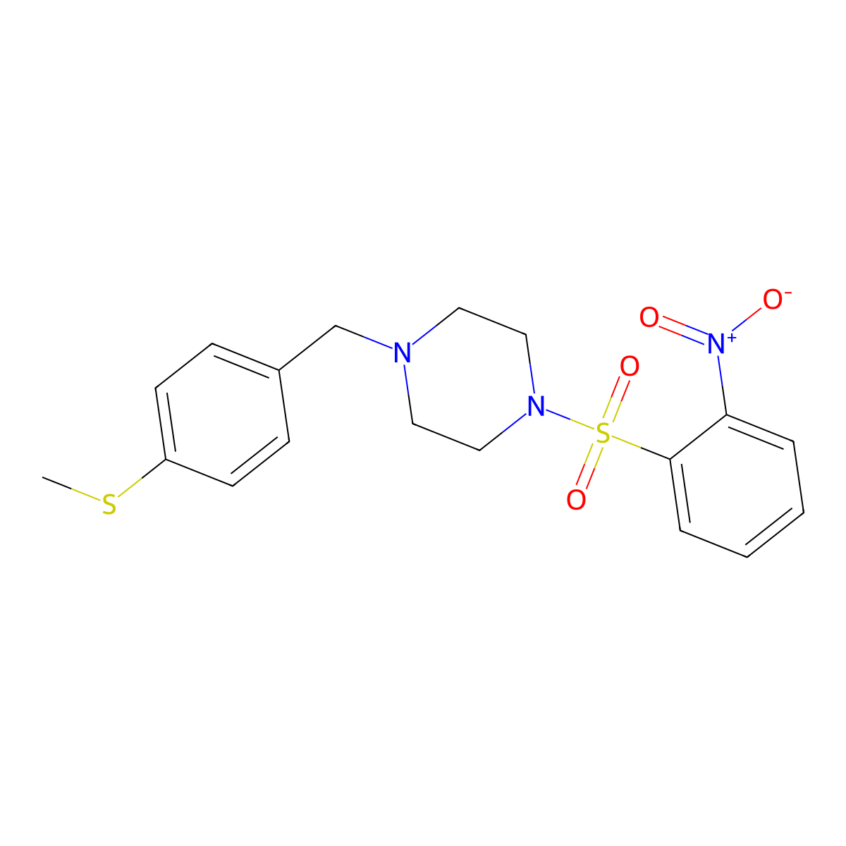1-[(4-Methylsulfanylphenyl)methyl]-4-(2-nitrophenyl)sulfonylpiperazine molecular structure, CAS 428852-67-9