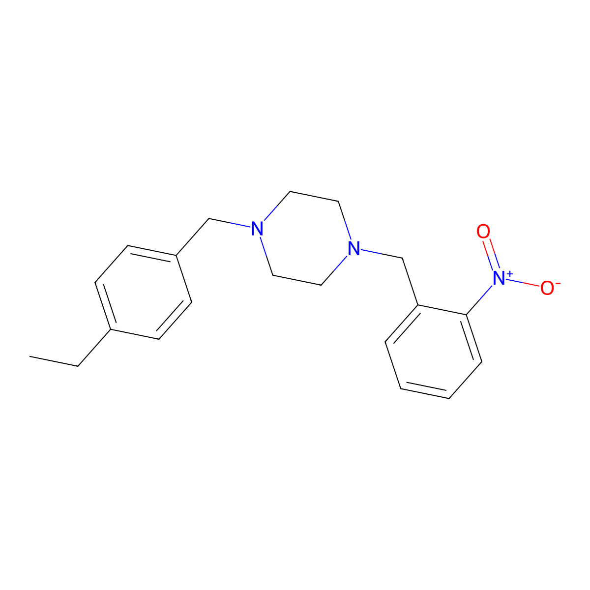 1-(4-Ethylbenzyl)-4-(2-nitrobenzyl)piperazine molecular structure, CAS 428852-75-9