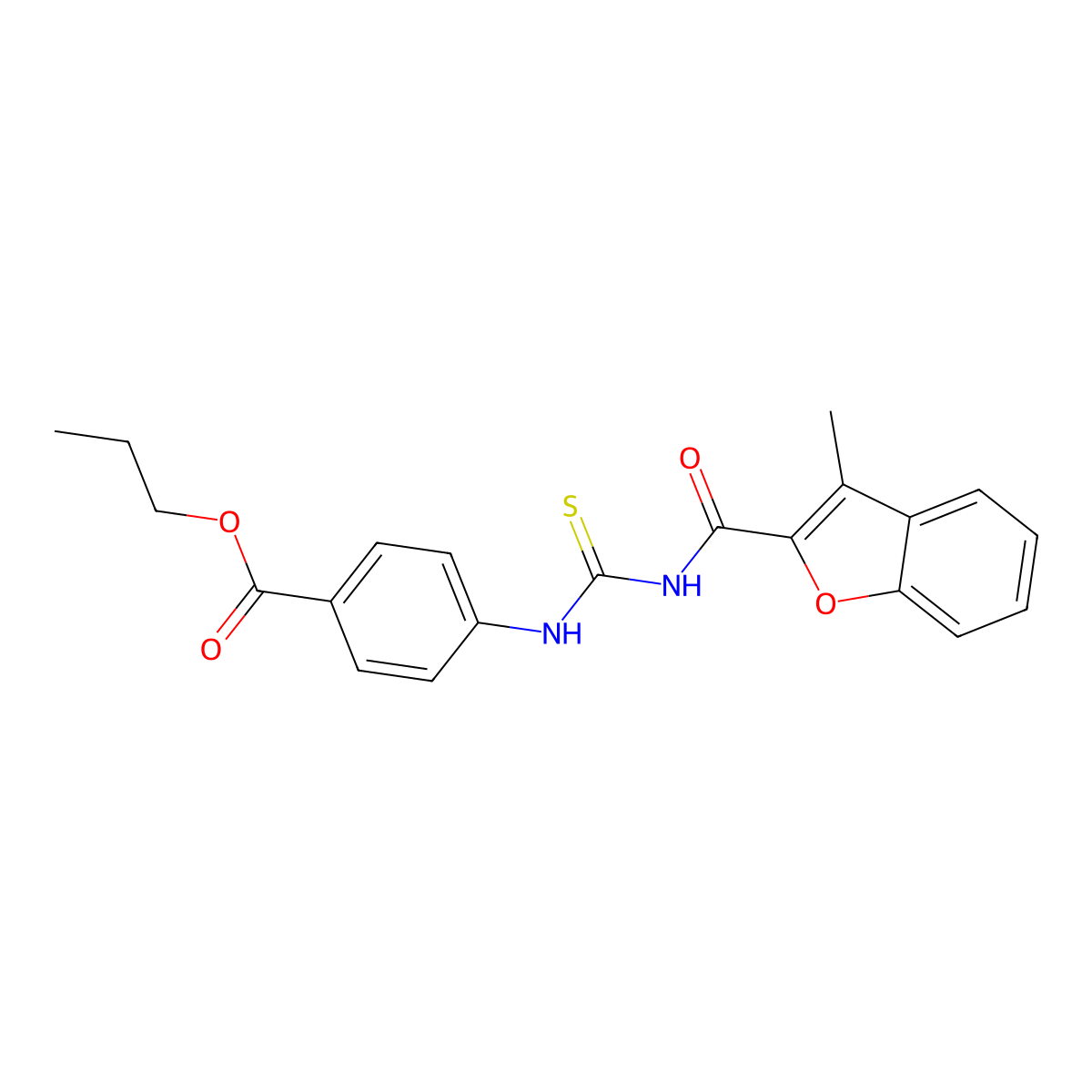 Propyl 4-({[(3-methyl-1-benzofuran-2-yl)carbonyl]carbamothioyl}amino)benzoate molecular structure, CAS 428852-91-9