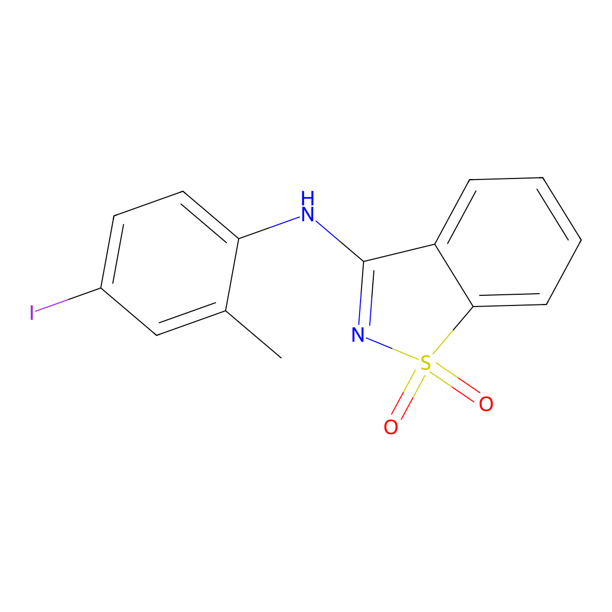 N-(4-iodo-2-methylphenyl)-1,2-benzothiazol-3-amine 1,1-dioxide molecular structure, CAS 428853-14-9