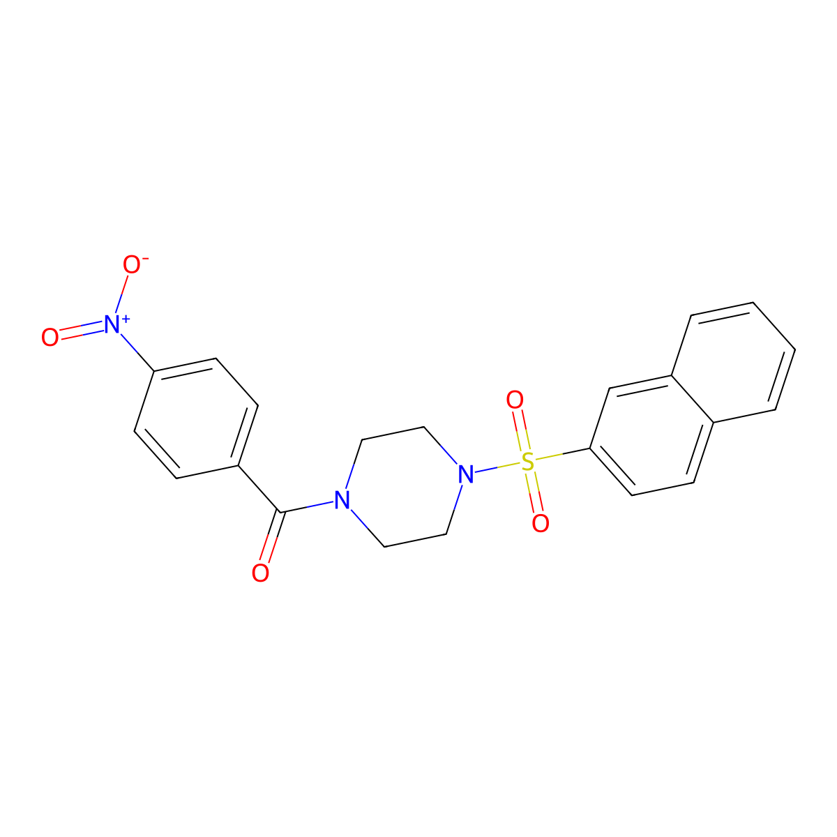 (4-Naphthalen-2-ylsulfonylpiperazin-1-yl)-(4-nitrophenyl)methanone molecular structure, CAS 428853-19-4