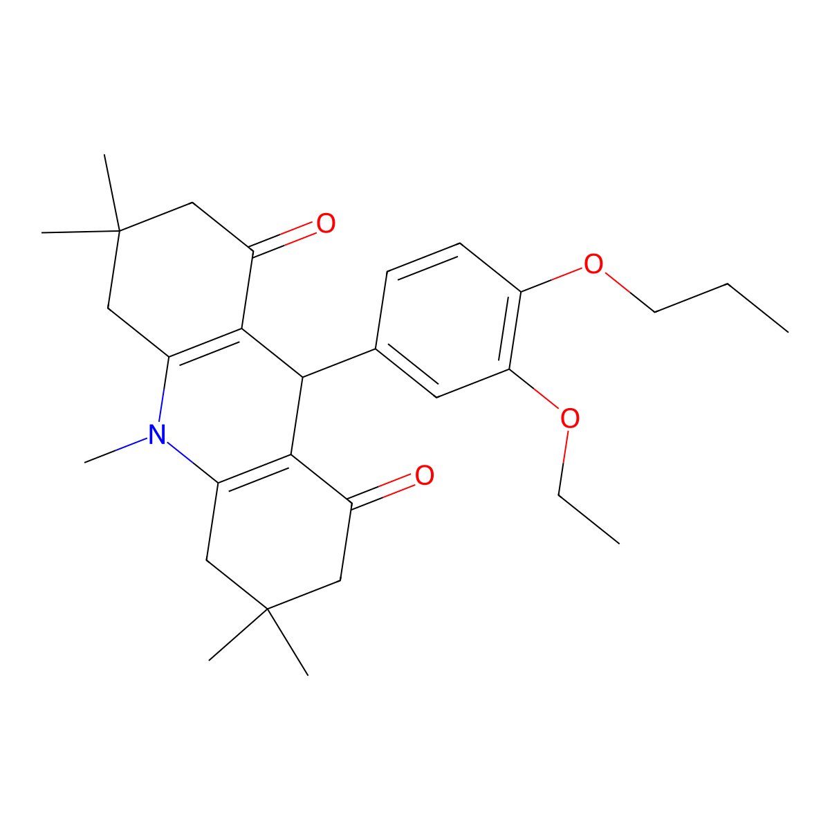 9-(3-ethoxy-4-propoxyphenyl)-3,3,6,6,10-pentamethyl-4,5,7,9-tetrahydro-2H-acridine-1,8-dione molecular structure, CAS 428853-56-9