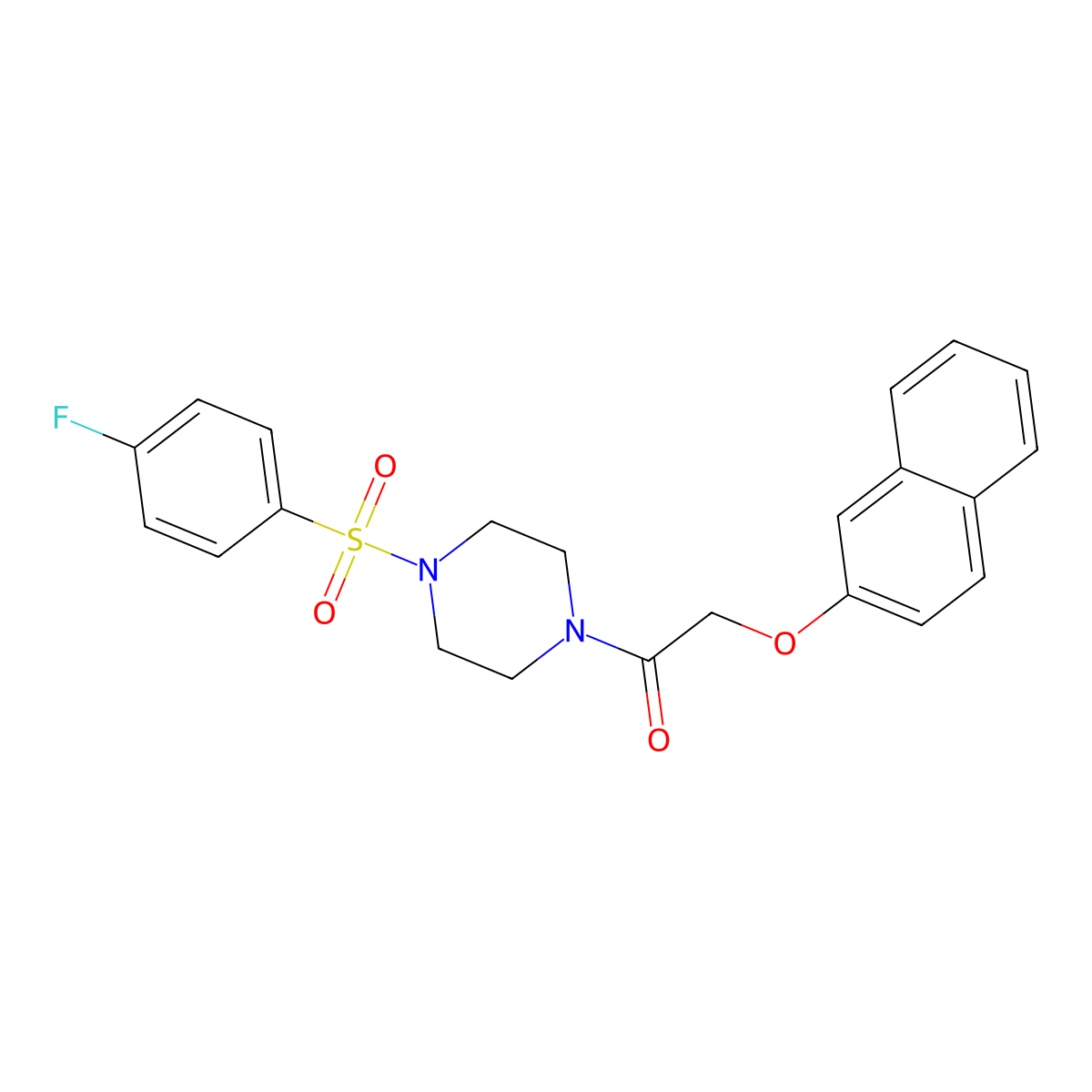 1-[4-(4-Fluorophenyl)sulfonylpiperazin-1-yl]-2-naphthalen-2-yloxyethanone molecular structure, CAS 428853-69-4