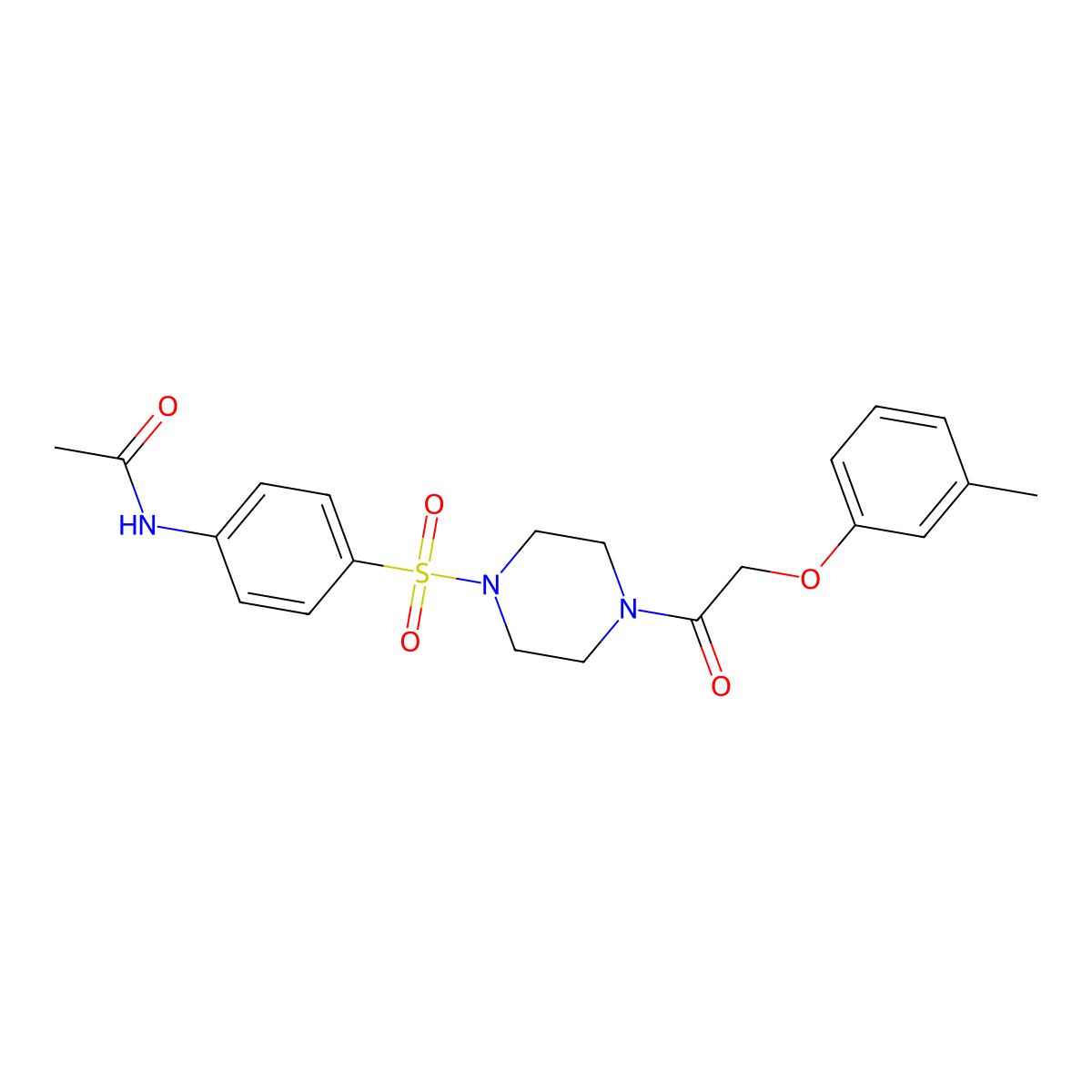 N-[4-[4-[2-(3-methylphenoxy)acetyl]piperazin-1-yl]sulfonylphenyl]acetamide molecular structure, CAS 428853-70-7