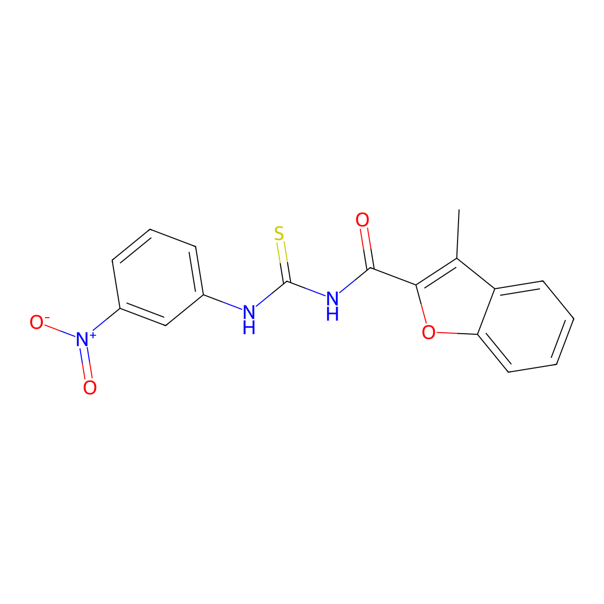 3-methyl-N-[(3-nitrophenyl)carbamothioyl]-1-benzofuran-2-carboxamide molecular structure, CAS 428853-85-4