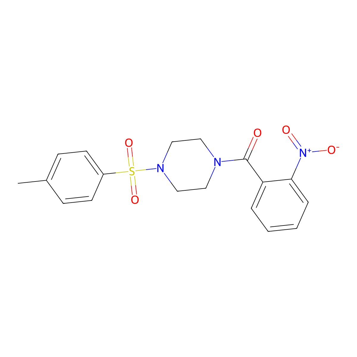 [4-(4-Methylphenyl)sulfonylpiperazin-1-yl]-(2-nitrophenyl)methanone molecular structure, CAS 428853-94-5