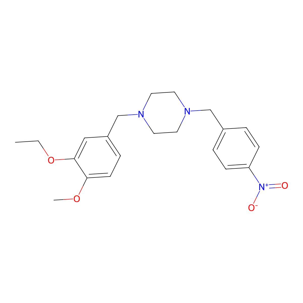 1-[(3-Ethoxy-4-methoxyphenyl)methyl]-4-[(4-nitrophenyl)methyl]piperazine molecular structure, CAS 428853-95-6