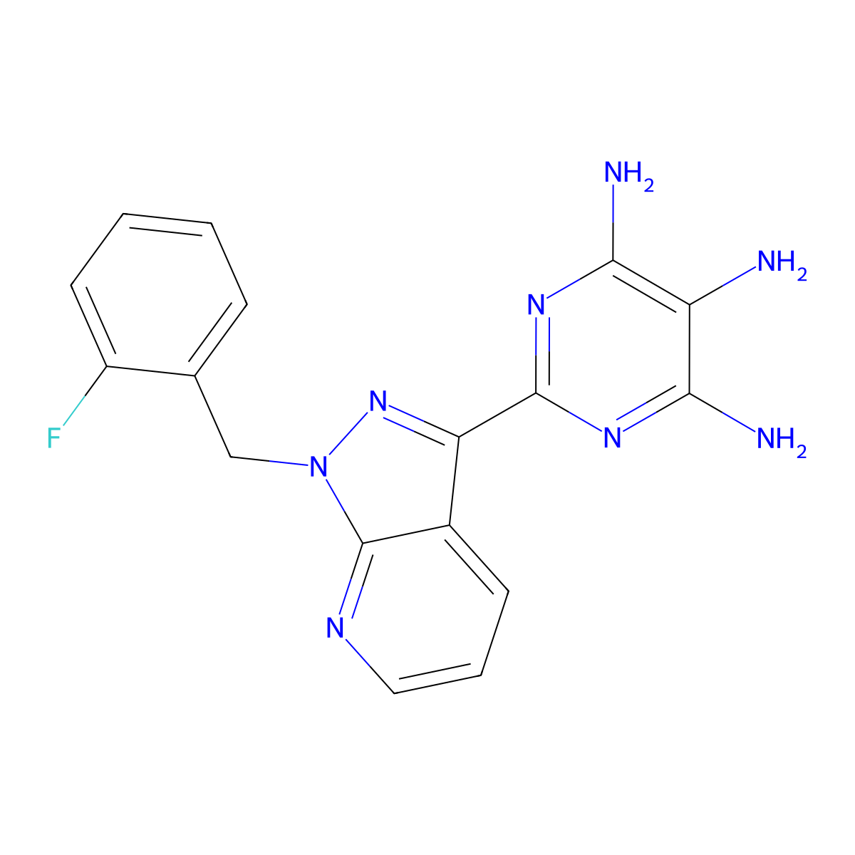 2-(1-((2-Fluorophenyl)methyl)-1H-pyrazolo(3,4-b)pyridin-3-yl)-4,5,6-pyrimidinetriamine molecular structure, CAS 428854-24-4