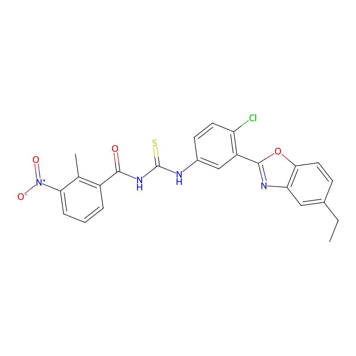 N-[[4-chloro-3-(5-ethyl-1,3-benzoxazol-2-yl)phenyl]carbamothioyl]-2-methyl-3-nitrobenzamide molecular structure, CAS 428855-95-2