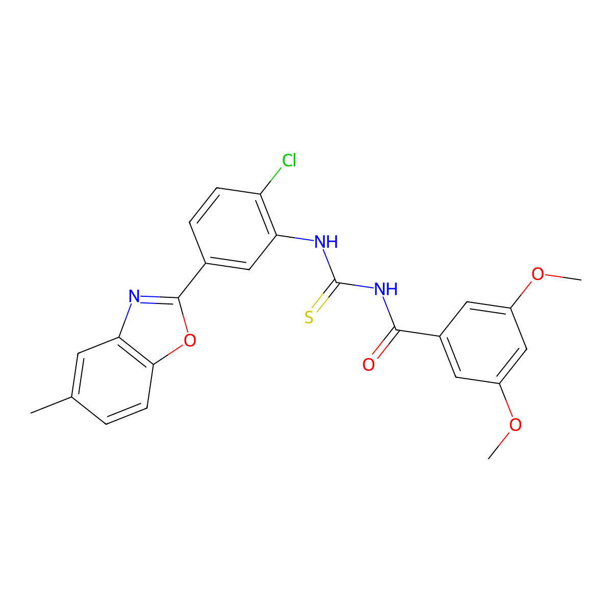 N-[[2-chloro-5-(5-methyl-1,3-benzoxazol-2-yl)phenyl]carbamothioyl]-3,5-dimethoxybenzamide molecular structure, CAS 428856-16-0