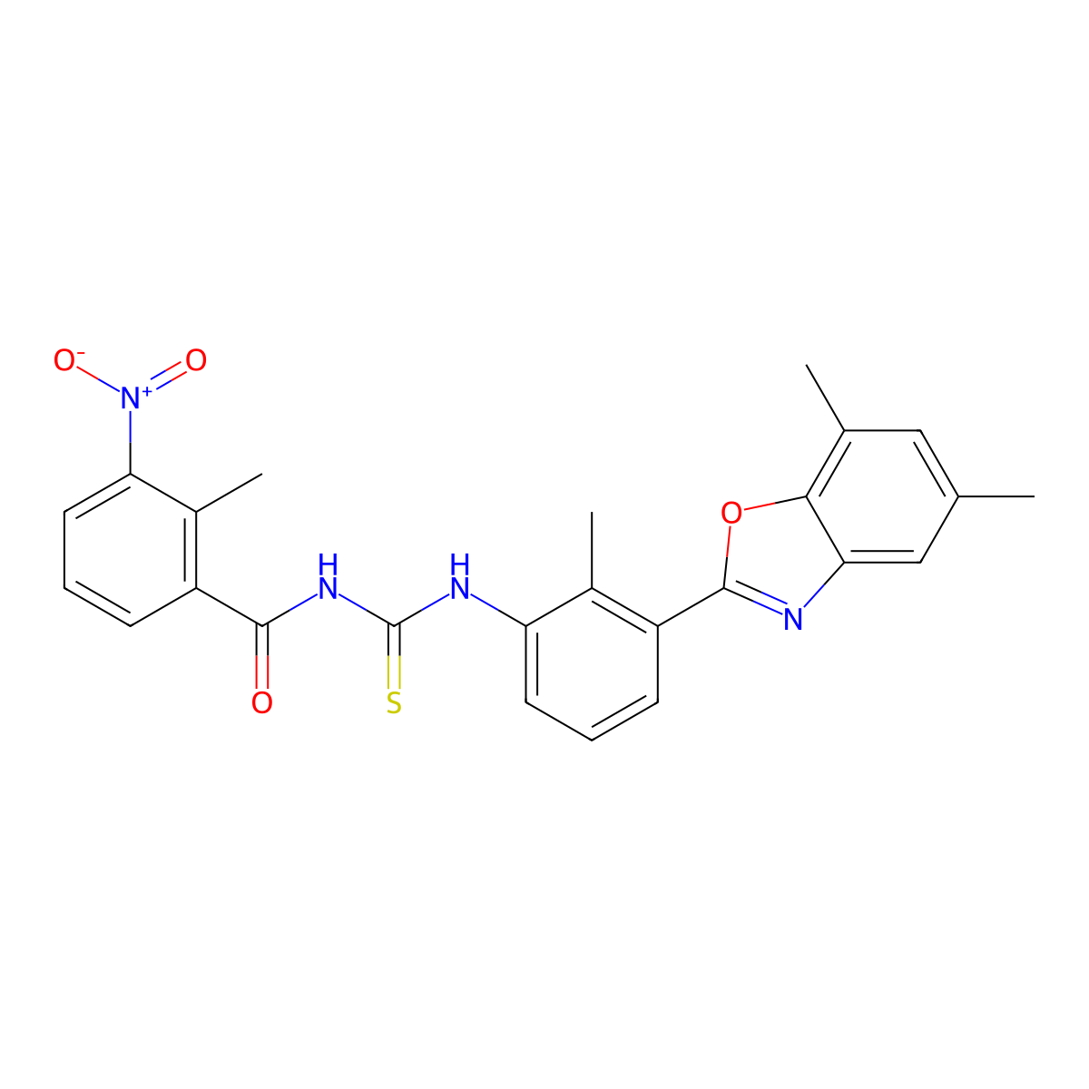 N-[[3-(5,7-dimethyl-1,3-benzoxazol-2-yl)-2-methylphenyl]carbamothioyl]-2-methyl-3-nitrobenzamide molecular structure, CAS 428856-39-7