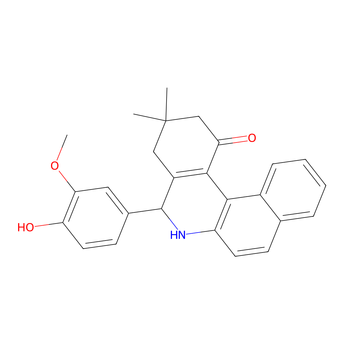 5-(4-hydroxy-3-methoxyphenyl)-3,3-dimethyl-3,4,5,6-tetrahydrobenzo[a]phenanthridin-1(2H)-one molecular structure, CAS 428856-60-4