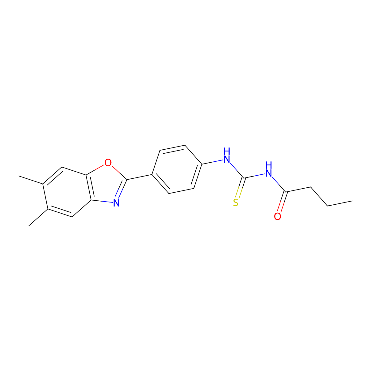 N-[[4-(5,6-dimethyl-1,3-benzoxazol-2-yl)phenyl]carbamothioyl]butanamide molecular structure, CAS 428856-61-5
