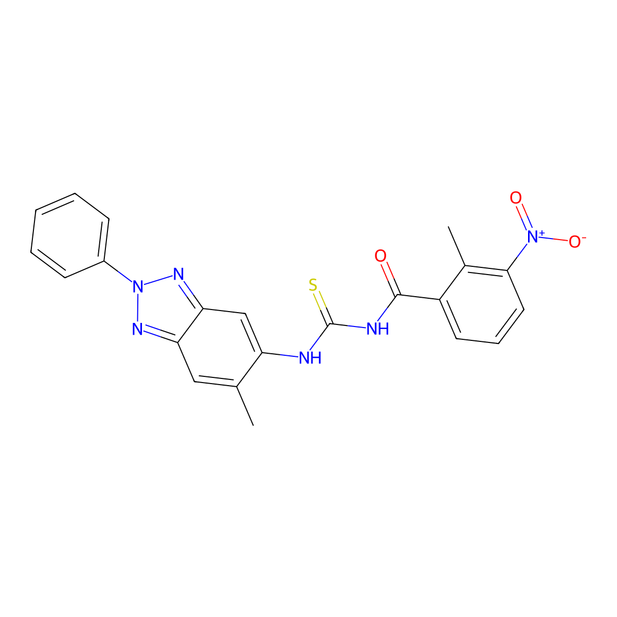 2-methyl-N-[(6-methyl-2-phenylbenzotriazol-5-yl)carbamothioyl]-3-nitrobenzamide molecular structure, CAS 428857-02-7