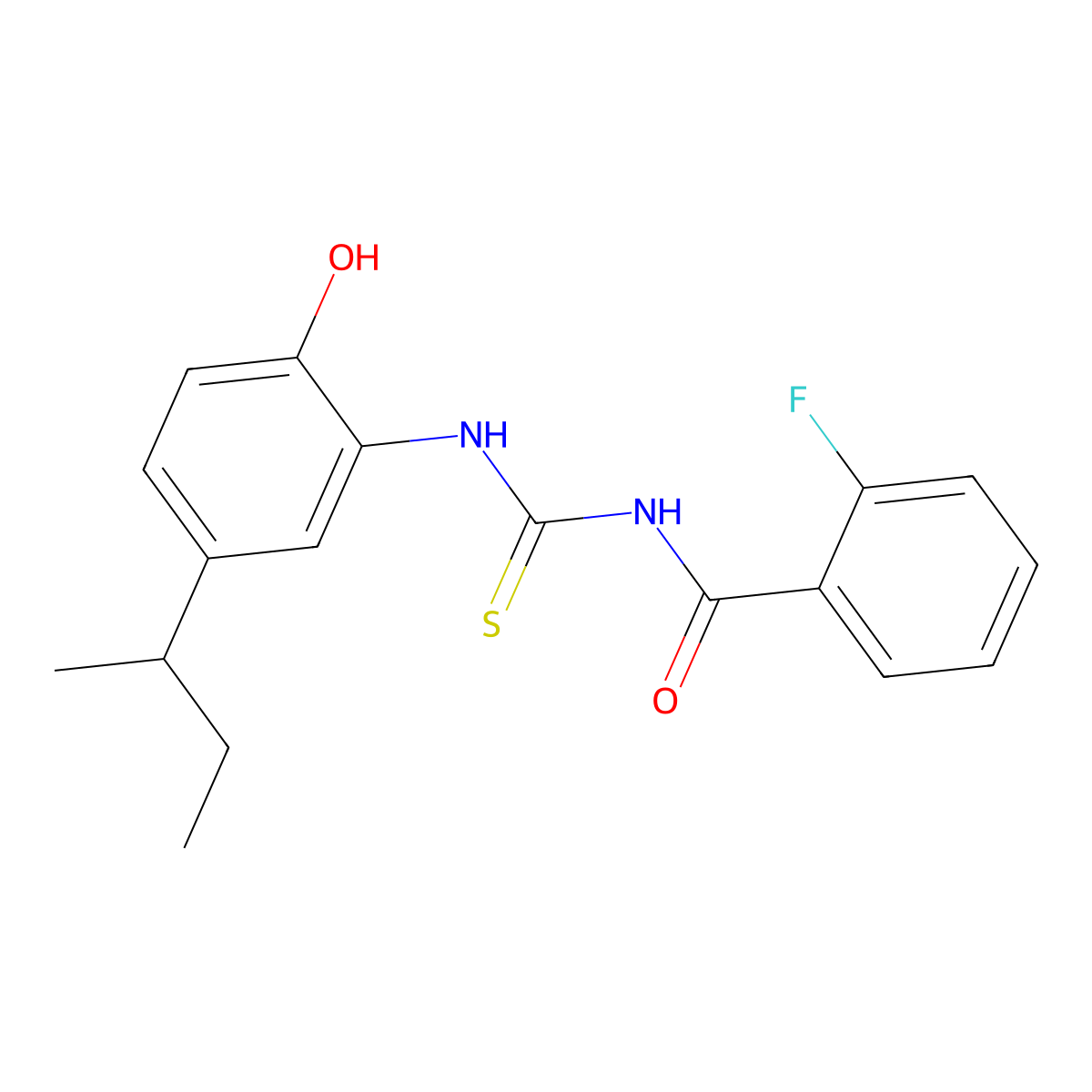 N-{[5-(butan-2-yl)-2-hydroxyphenyl]carbamothioyl}-2-fluorobenzamide molecular structure, CAS 428857-13-0