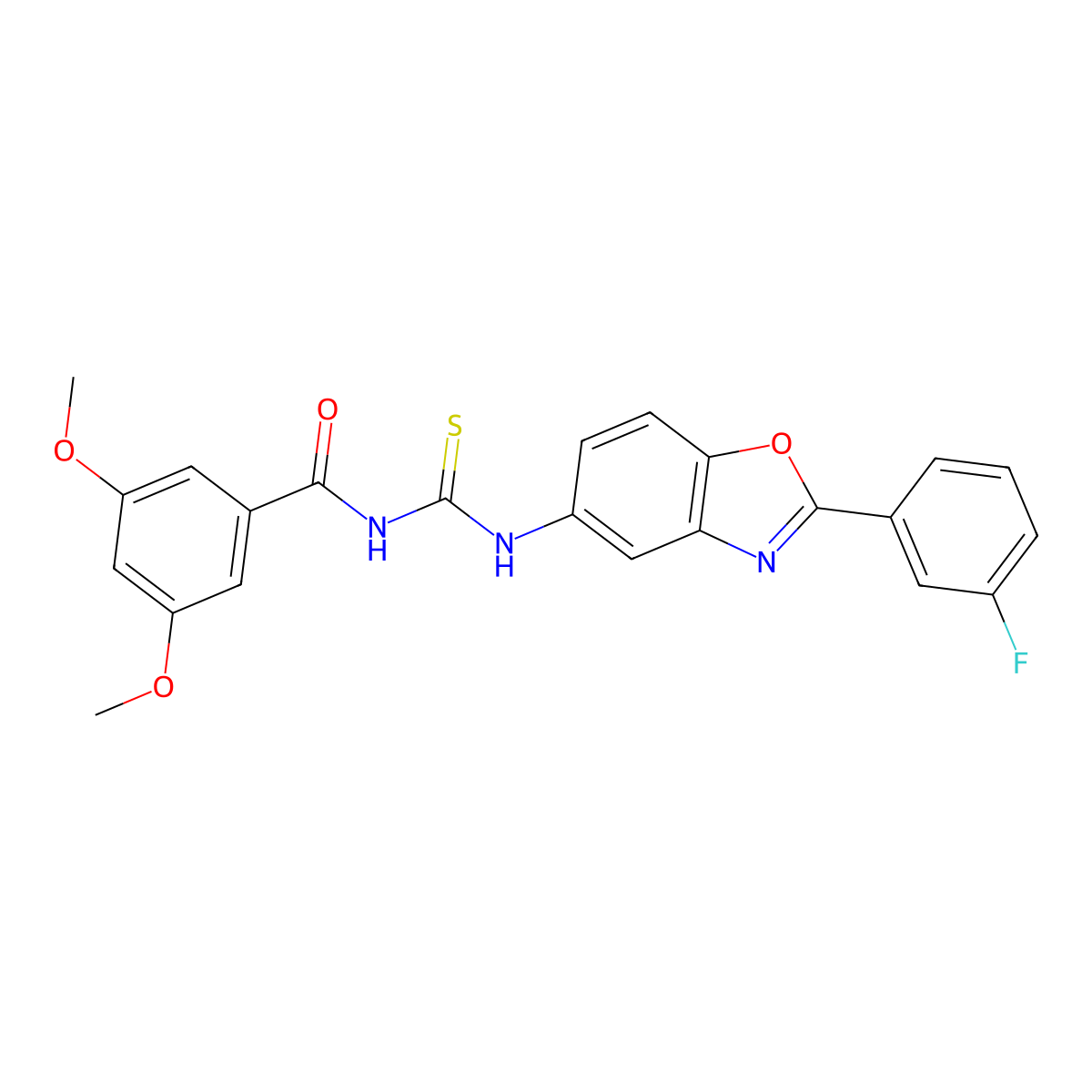 N-[[2-(3-fluorophenyl)-1,3-benzoxazol-5-yl]carbamothioyl]-3,5-dimethoxybenzamide molecular structure, CAS 428857-45-8