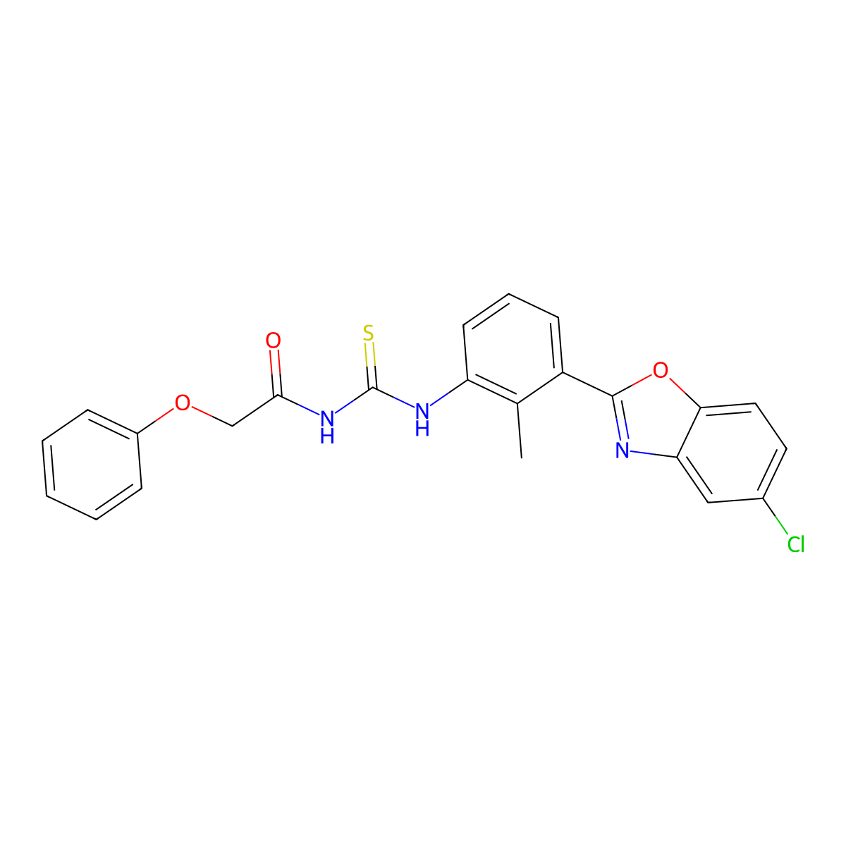 N-[[3-(5-chloro-1,3-benzoxazol-2-yl)-2-methylphenyl]carbamothioyl]-2-phenoxyacetamide molecular structure, CAS 428858-01-9