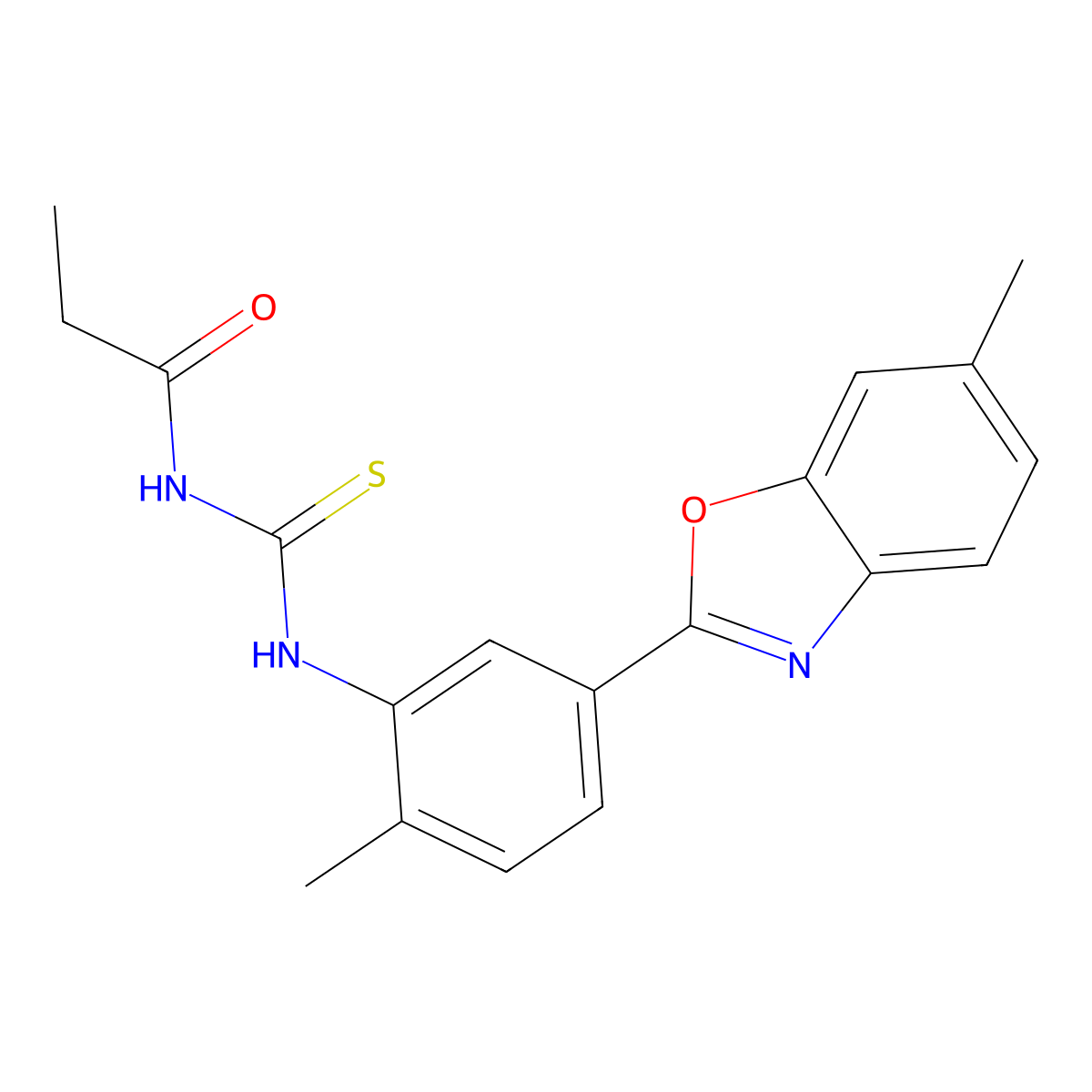 N-[[2-methyl-5-(6-methyl-1,3-benzoxazol-2-yl)phenyl]carbamothioyl]propanamide molecular structure, CAS 428858-34-8