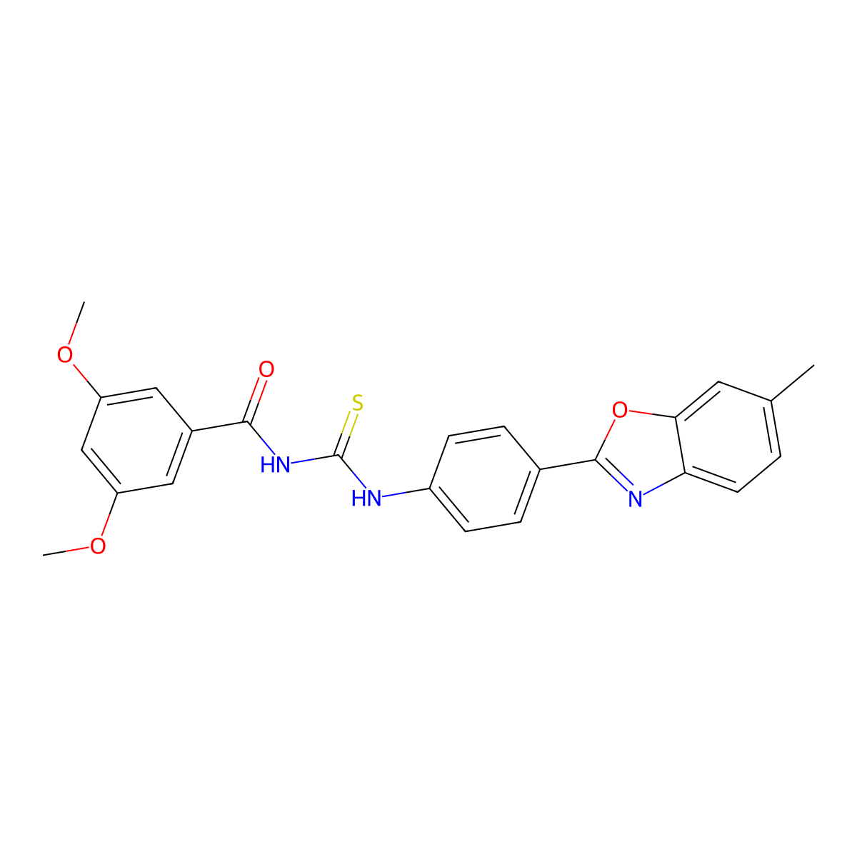 3,5-dimethoxy-N-[[4-(6-methyl-1,3-benzoxazol-2-yl)phenyl]carbamothioyl]benzamide molecular structure, CAS 428858-74-6