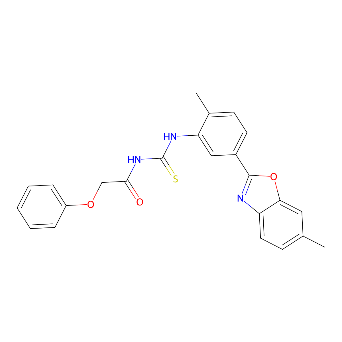 N-[[2-methyl-5-(6-methyl-1,3-benzoxazol-2-yl)phenyl]carbamothioyl]-2-phenoxyacetamide molecular structure, CAS 428859-92-1