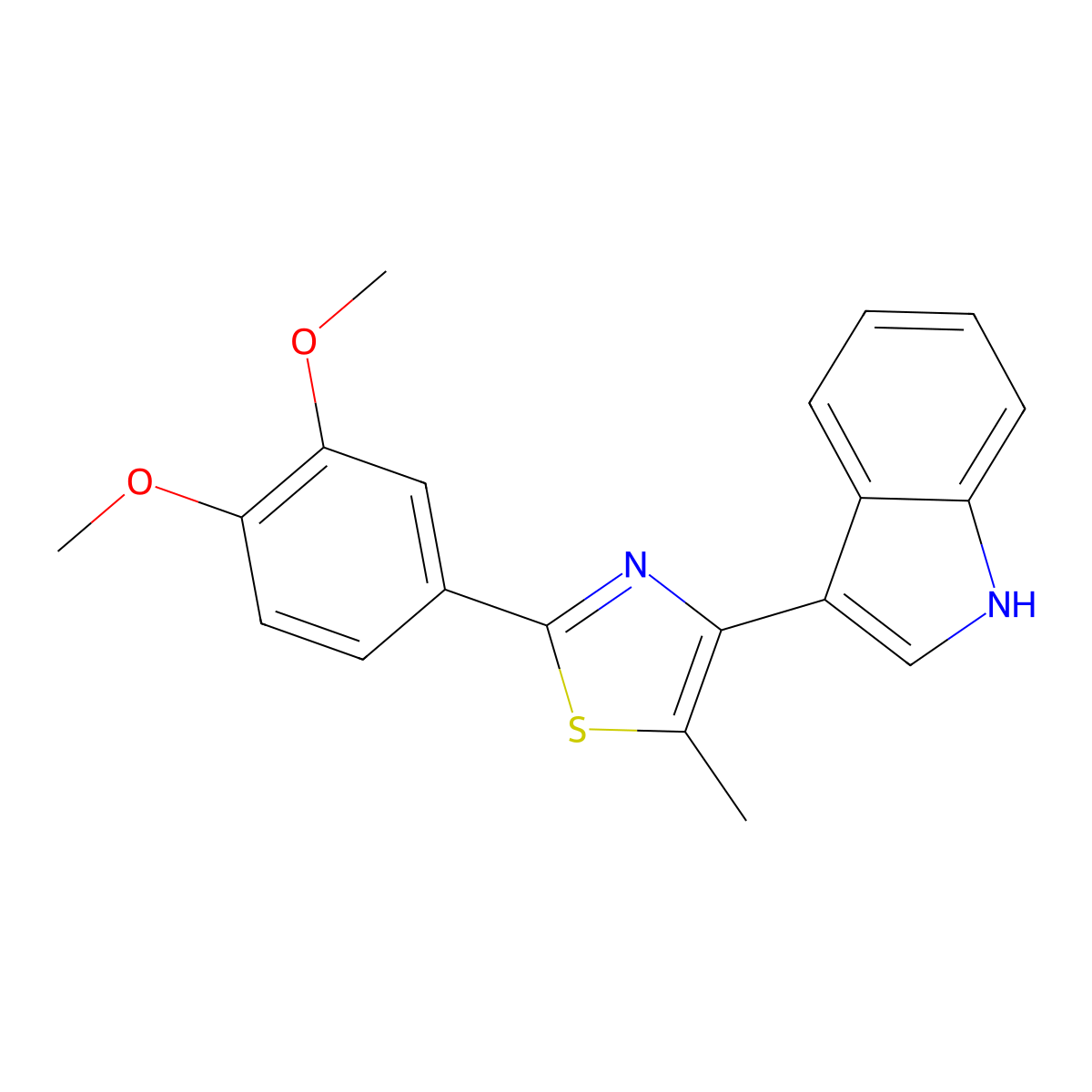2-(3,4-dimethoxyphenyl)-4-(1H-indol-3-yl)-5-methyl-1,3-thiazole molecular structure, CAS 428860-22-4
