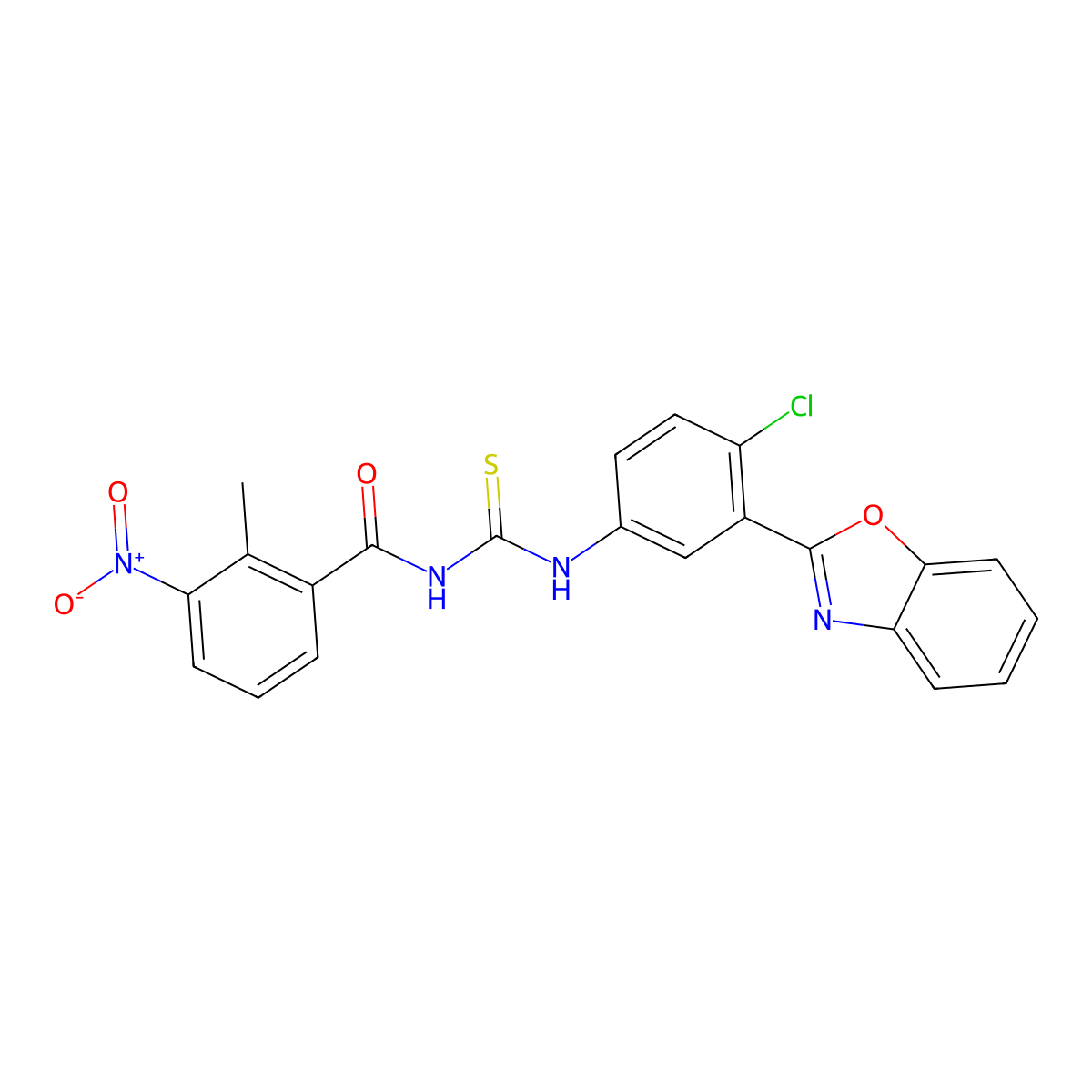 N-[[3-(1,3-benzoxazol-2-yl)-4-chlorophenyl]carbamothioyl]-2-methyl-3-nitrobenzamide molecular structure, CAS 428860-34-8