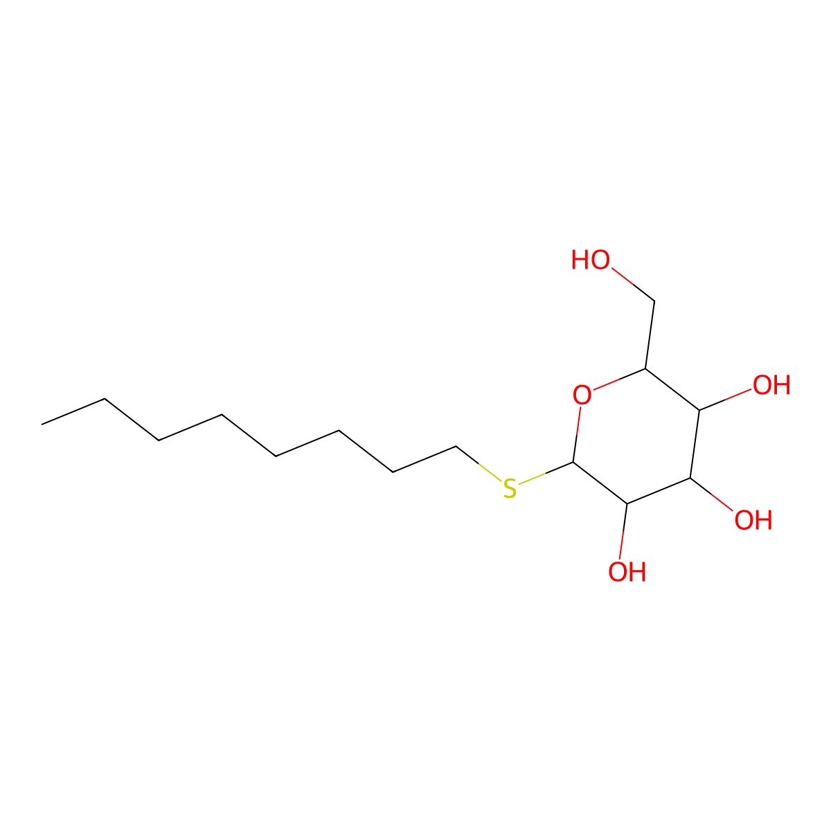 Octyl 1-thiohexopyranoside molecular structure, CAS 42891-16-7