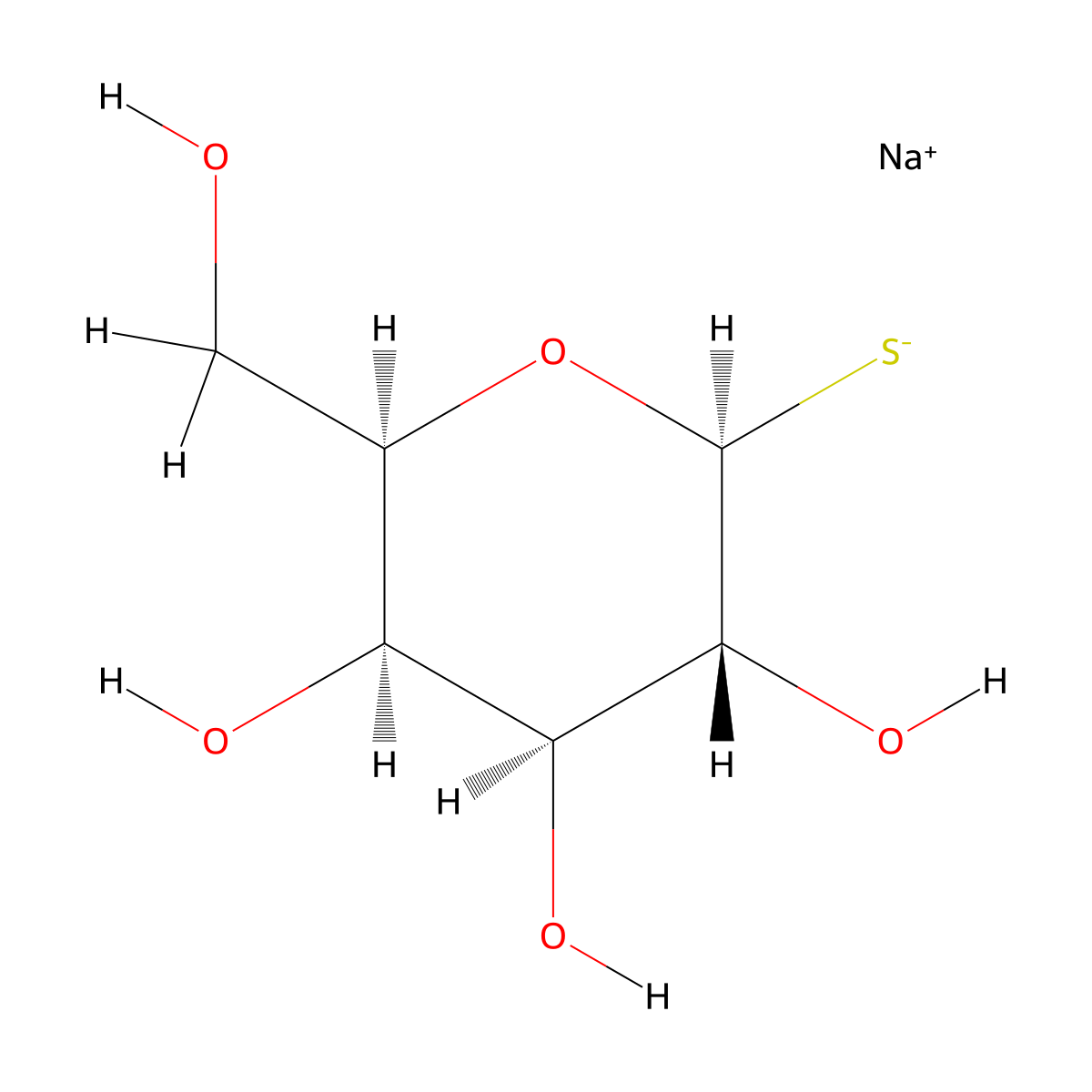 Sodium (2S,3R,4S,5R,6R)-3,4,5-trihydroxy-6-(hydroxymethyl)tetrahydro-2H-pyran-2-thiolate molecular structure, CAS 42891-22-5